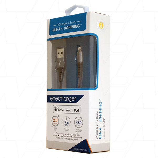 2M USB A to Lightning Cable MFi Certified Fast Charging & Sync Braided Nylon Cable for iPhone iPad - Perfect for Home, Office, and Travel Charging