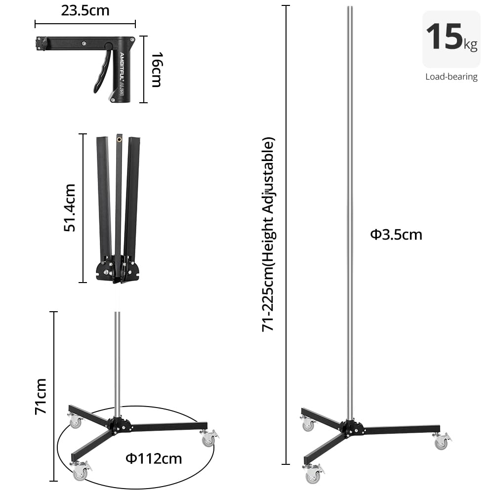 AMBITFUL 7.8Ft Wheeled Mobile Light Stand for Studio Photography - 94 Inch Adjustable Grip Stand Compatible with Strobe & LED Lights - Perfect for YouTube, TikTok & Portrait Shooting