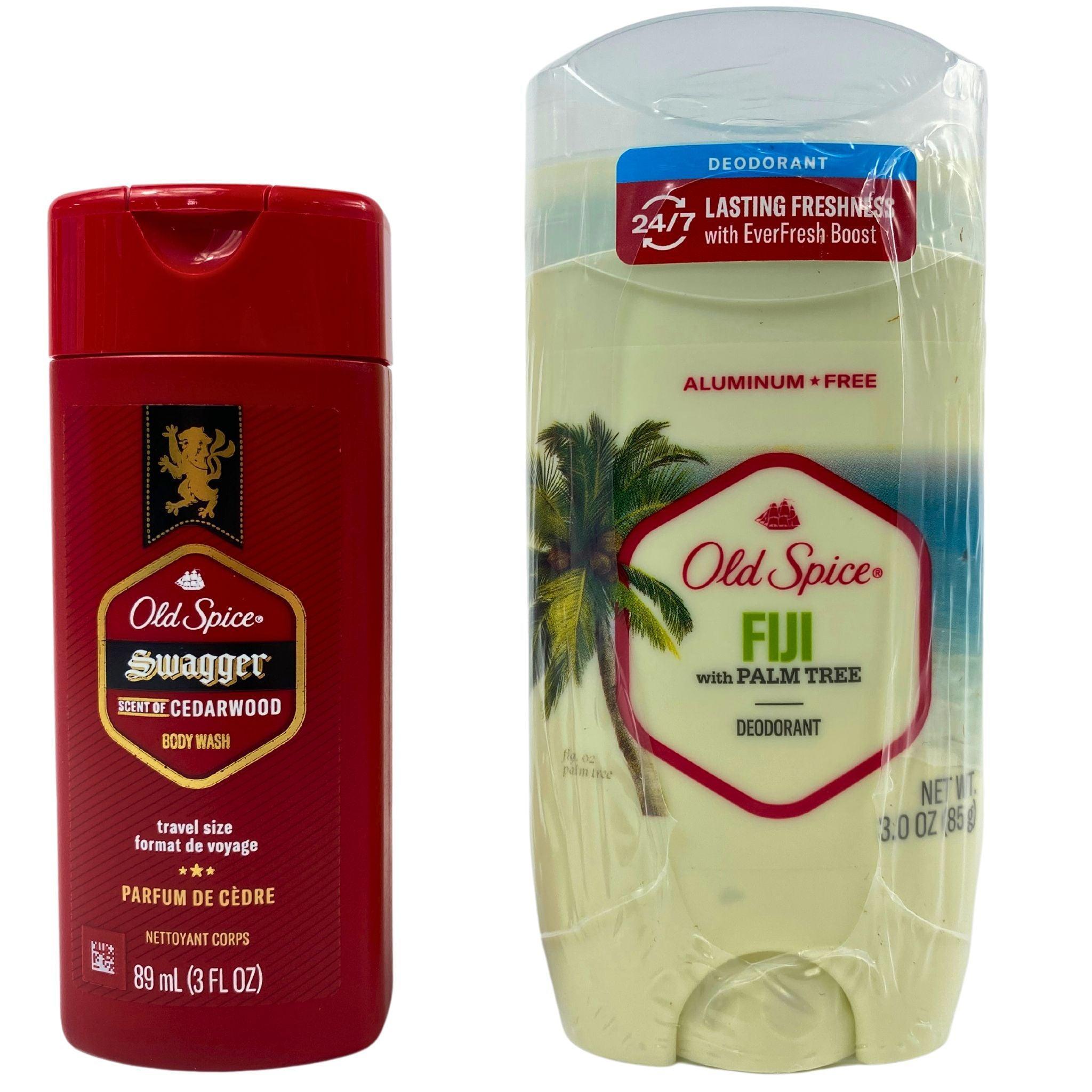 Old Spice Fiji with Palm Tree Deodorant (60 Count) & Old Spice Swagger Cedarwood Scent Body Wash Travel Size (20 Count) - 80 Piece Bulk Lot for Travel, Gym & Daily Hygiene Essentials