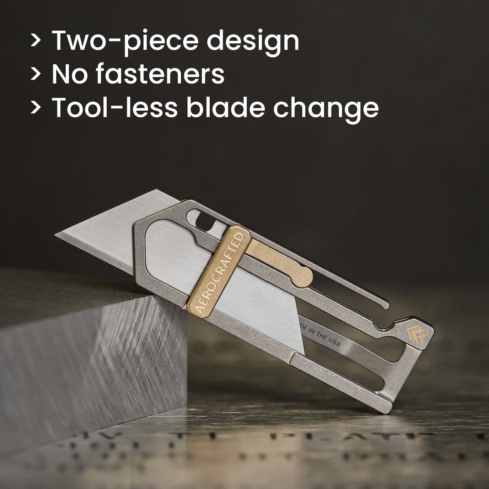 Premium Titanium/Bronze Utility Knife - USA Made EDC Pocket Knife with Razor Blade for Right-Handed Users | Perfect for Camping, Hiking, DIY Projects & Everyday Carry