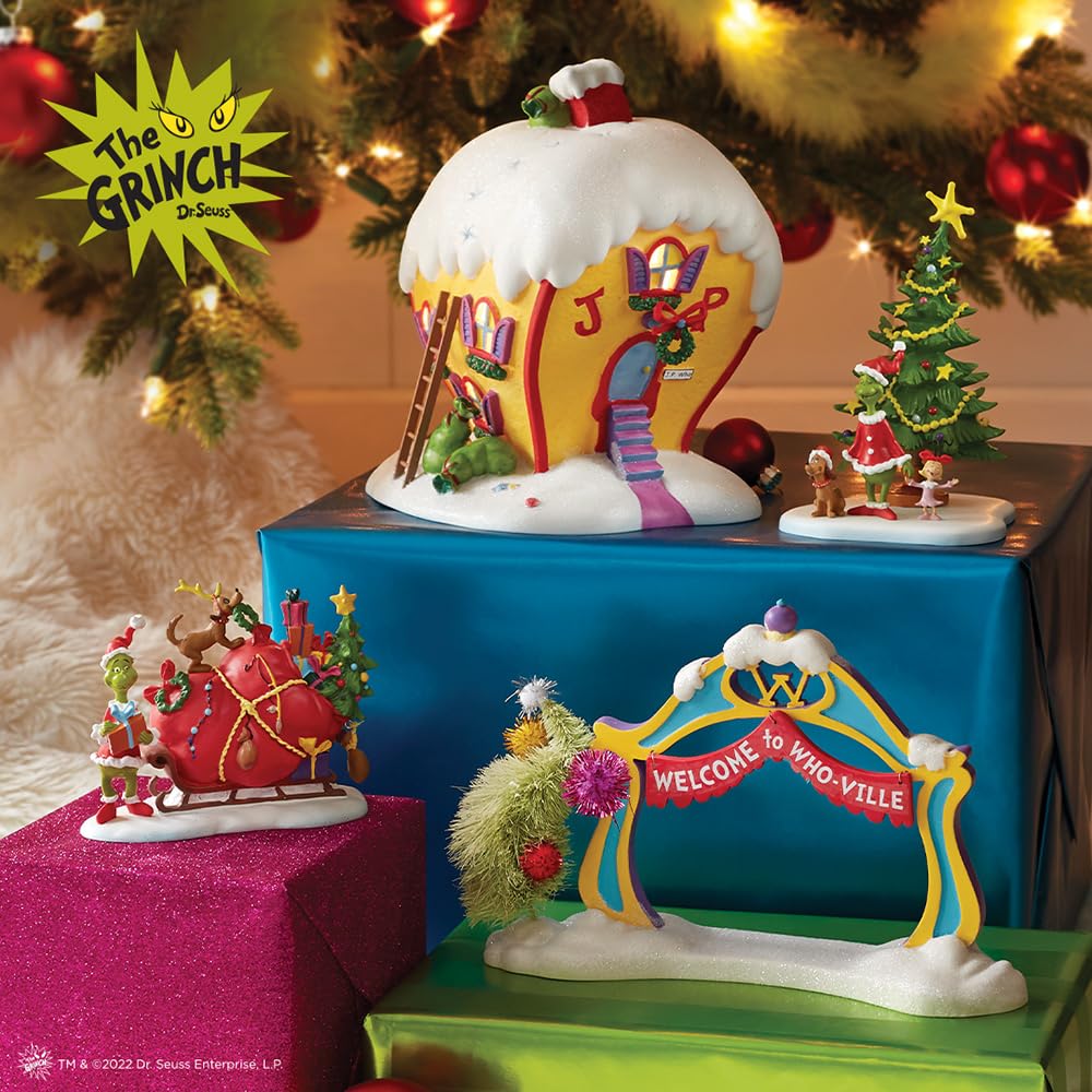 Department 56 Dr. Seuss The Grinch Village Cindy Lou Who's House - LED Lit Christmas Collectible, Hand-Painted Porcelain Holiday Decor (7.48 Inch) - Perfect for Christmas Village Displays, Mantel Decorations & Festive Home Decor