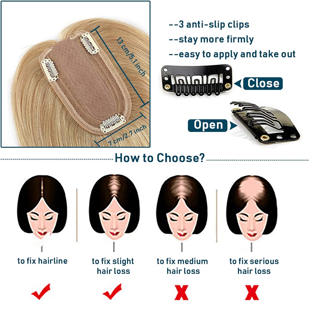 SEGO 100% Real Human Hair Toppers for Women - No Bangs Clip-in Hairpiece for Thinning Hair, 150% Density Silk Base with 3 Clips - Perfect for Hair Loss Coverage & Gray Hair Concealment (Great for Daily Wear, Special Occasions & Confidence Boosting)