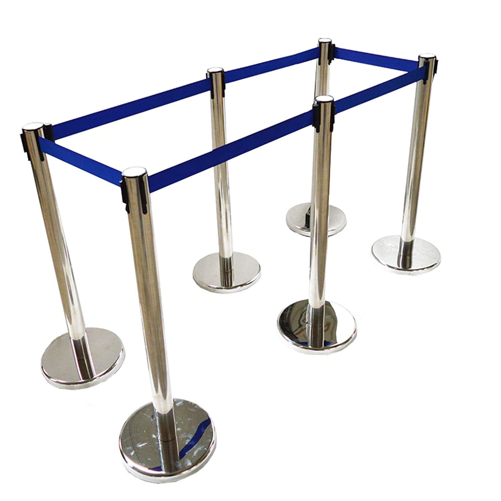 TECHTONGDA 6-Pack Stainless Steel Stanchion Posts with 9.8ft Blue Belt - 35