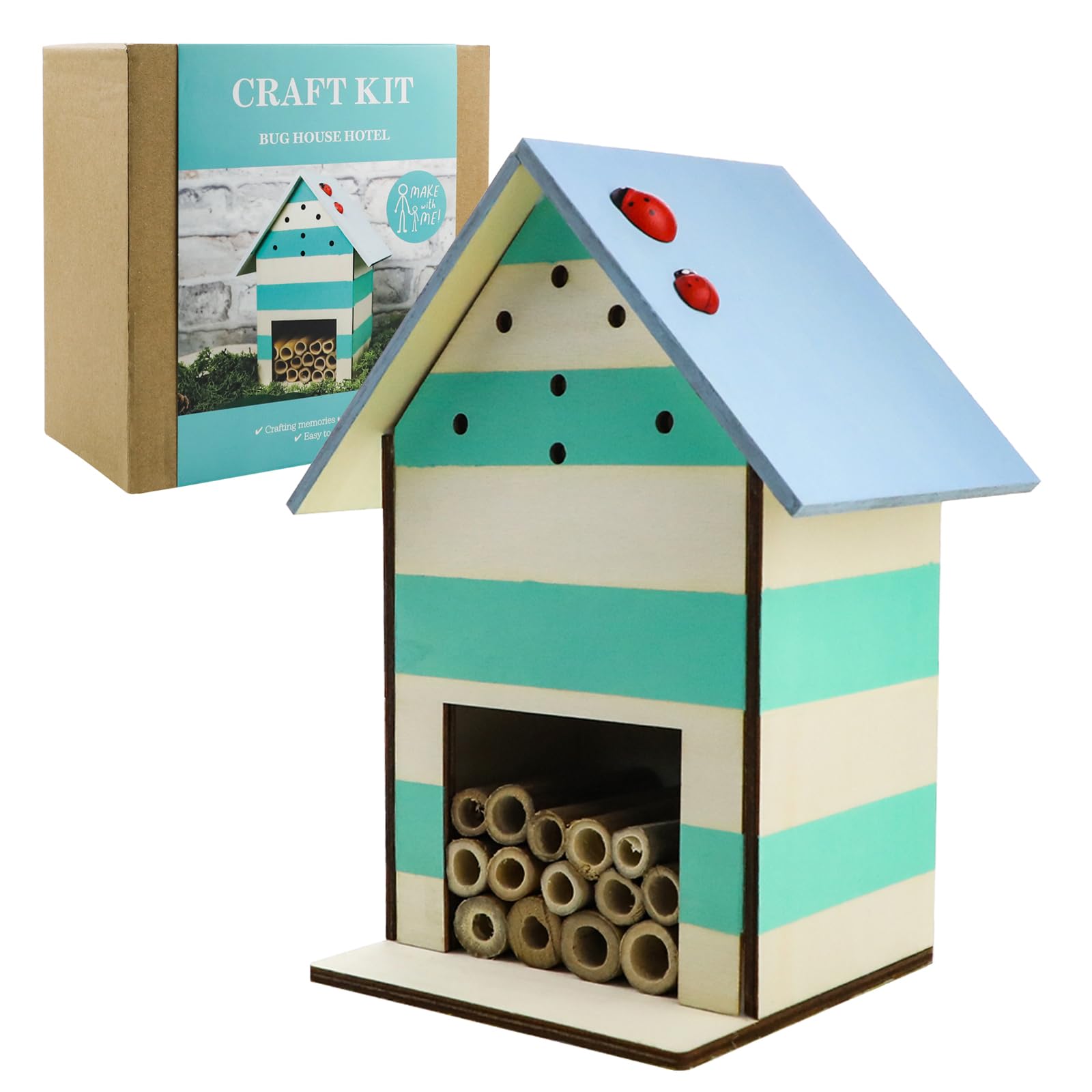 Premium DIY Wooden Insect House - Natural Bee Hotel for Pollinators, Butterflies & Ladybugs (8.25