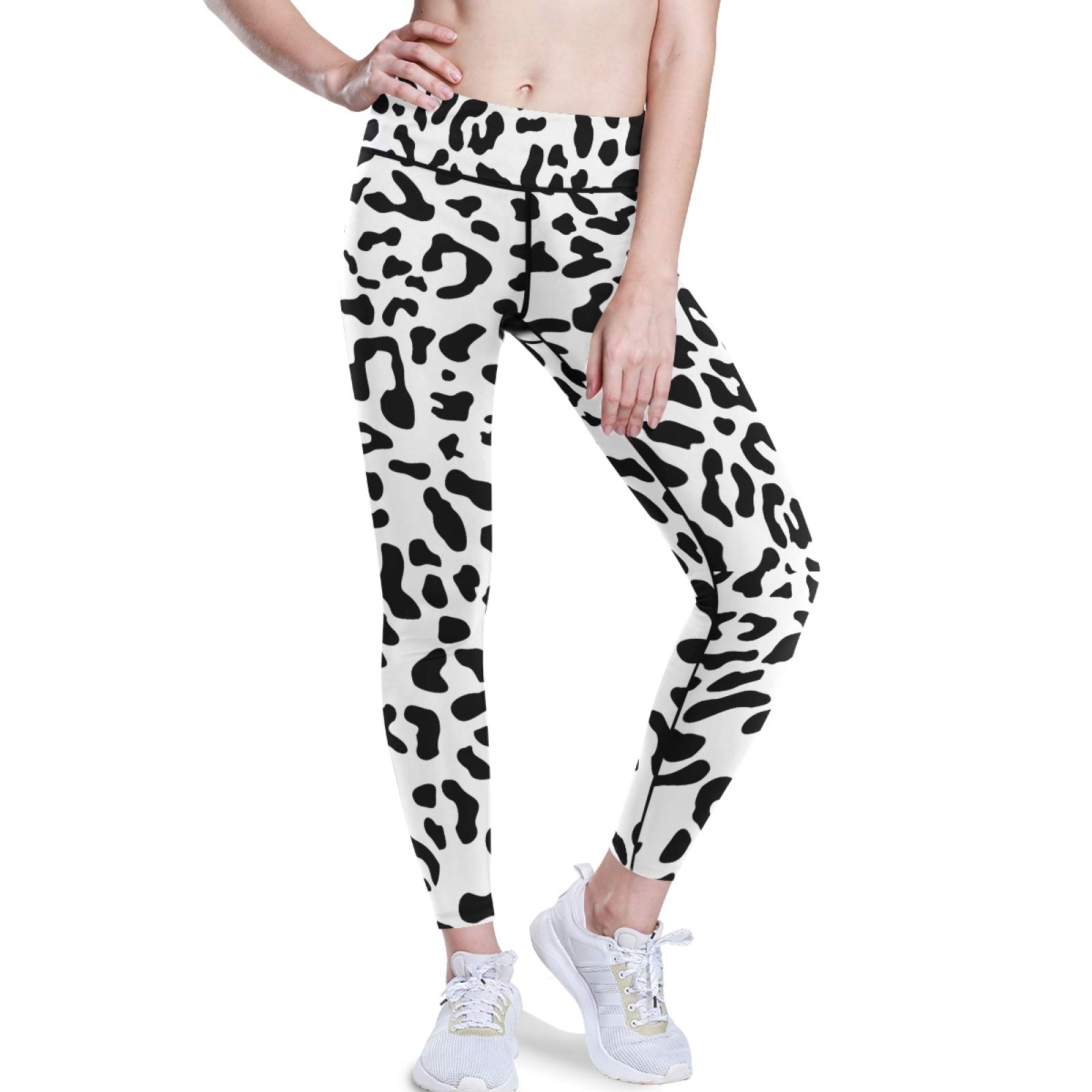 Black Leopard Yoga Pants for Women - High Waist Tummy Control Workout Leggings with Pockets for Running & Gym