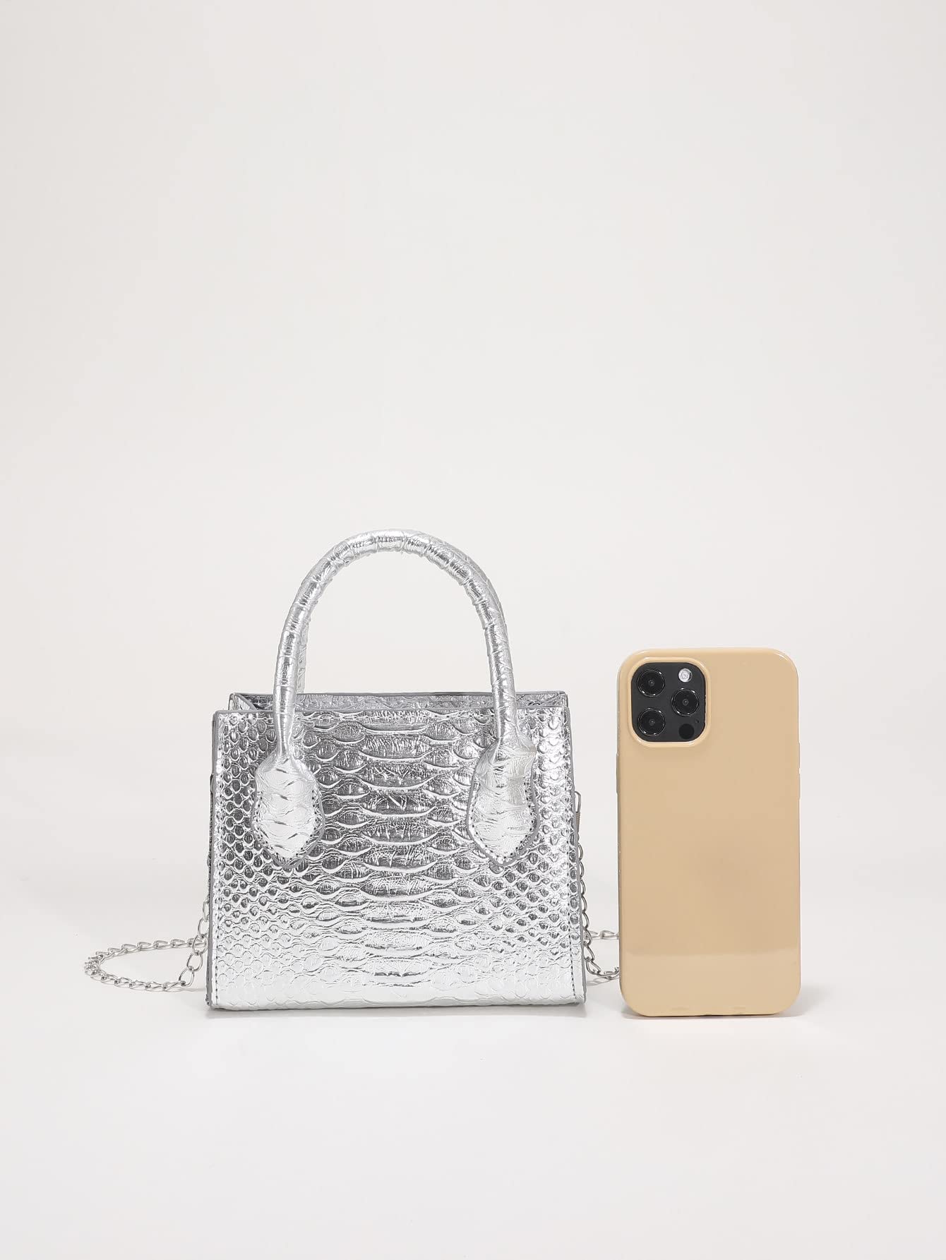 GORGLITTER Women's Small Crossbody Bag - Mini Purse with Metallic Crocodile Print, Double Handle Satchel Shoulder Bag for Daily Use, Travel & Shopping
