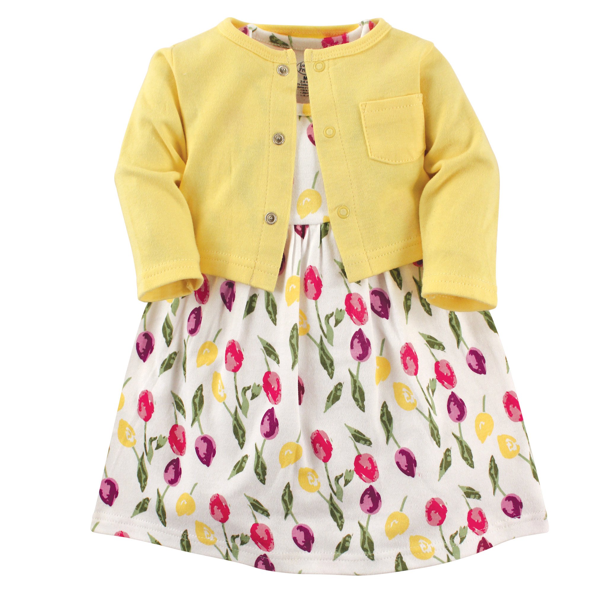 Luvable Friends Baby Girls Dress and Cardigan Set - Cute Outfits for Newborns & Toddlers - Perfect for Family Photos, Birthday Parties & Special Occasions