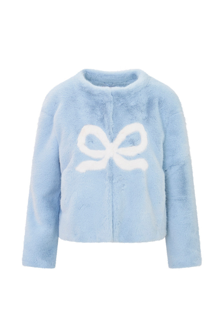 LoveShackFancy x MAX&MOI Maloa Faux Fur Bow Jacket - Women's Winter Coat with Elegant Bow Detail | Perfect for Holiday Parties, Date Nights & Cold Weather Fashion
