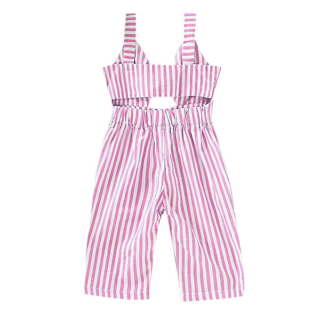 FIN86 Baby Girl & Toddler Straps Backless Striped Overalls Jumpsuit Romper - Soft Cotton Playwear for Infants 0-24 Months | Perfect for Playdates, Daycare & Summer Outfits