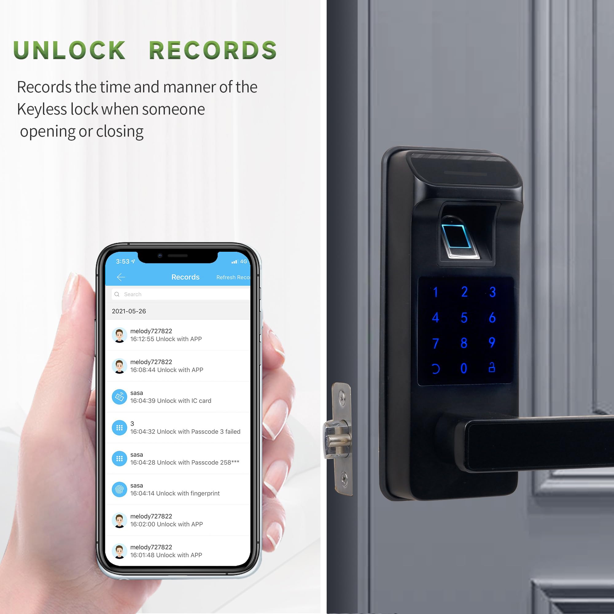 Harfo Smart Door Lock - Keyless Entry Fingerprint & Keypad Digital Door Lock with Full App Control - Heavy Duty Biometric Electronic Lock for Home Security (Black) - Perfect for Apartments, Smart Homes & Vacation Rentals