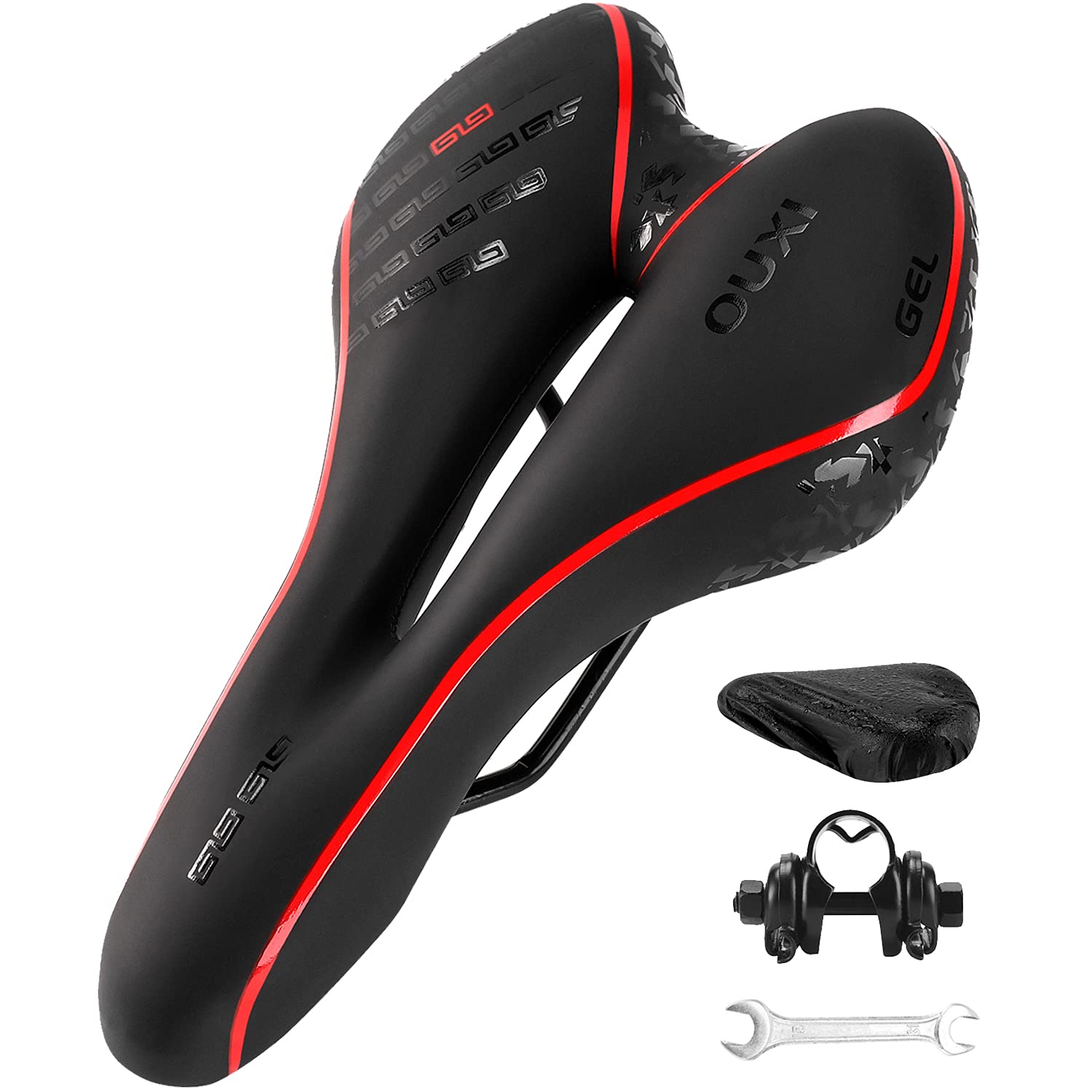 OUXI Comfort Bike Seat - Gel Padded Bicycle Saddle with Shock Absorption & Waterproof Cover - Replacement for MTB, Road & Exercise Bikes - Ideal for Men & Women - Perfect for Commuting, Leisure Rides & Indoor Cycling Workouts