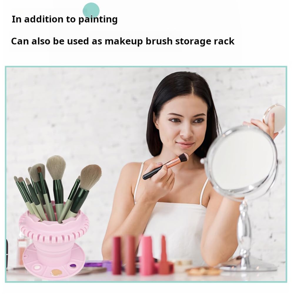 Collapsible Silicone Brush Cleaning Rinse Cup with Palette - Portable Paint Brush Holder for Acrylic, Watercolor & Oil Painting - Perfect for Artists, Students & DIY Projects (Pink)