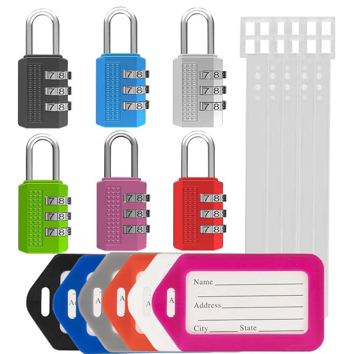 6-Pack Mixed Color Luggage Locks & Travel Tags Set - TSA Approved Combination Locks for Suitcases, Carry-On Bags, Backpacks & Laptop Cases | Perfect for Air Travel, Business Trips & Vacation Security