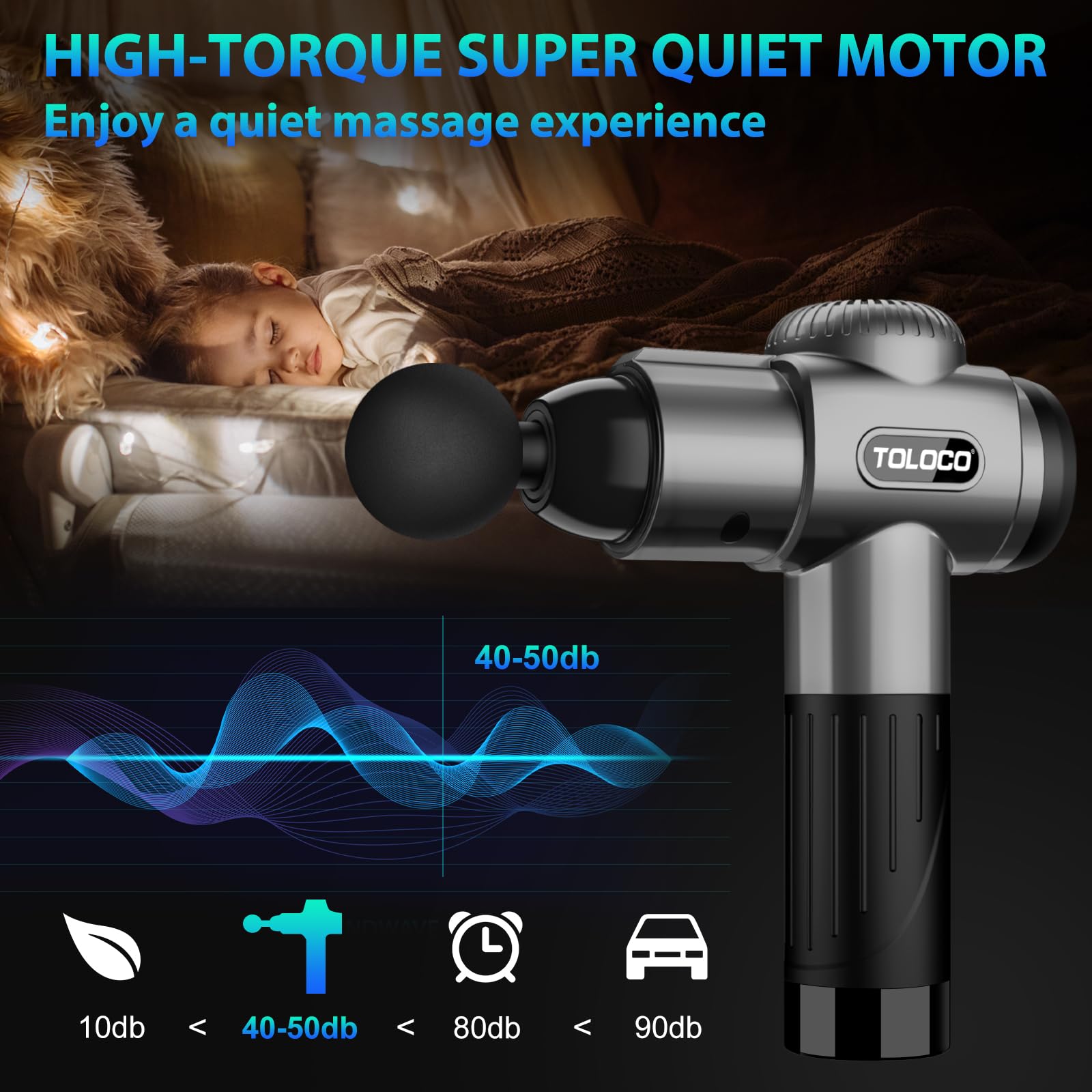 TOLOCO Deep Tissue Massage Gun for Athletes - Percussion Muscle Massager with 10 Attachments for Back, Neck & Shoulder Pain Relief - FSA/HSA Eligible Grey - Perfect for Post-Workout Recovery & Muscle Relaxation