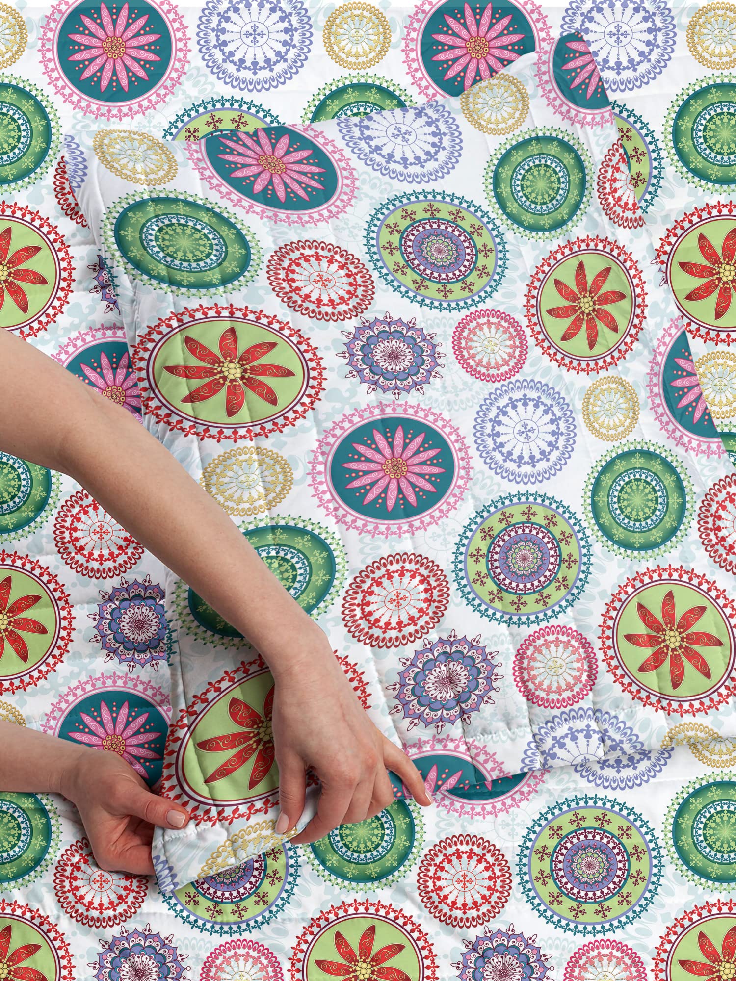 Ambesonne Mandala Microfiber Bedspread Set - Twin Size Floral Circular Design with Pillow Sham & Comforter | Soft Oriental Abstract Bedding for Bohemian & Meditation Rooms