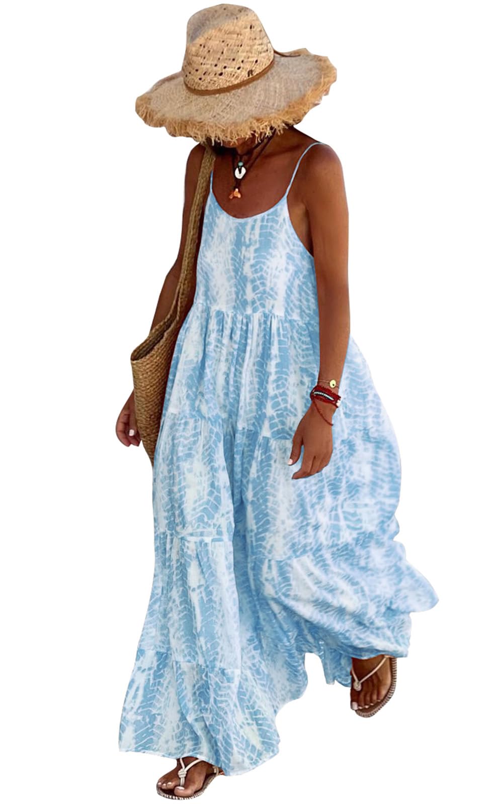 PRETTYGARDEN Women's Floral Maxi Dress 2025 - Spaghetti Strap Scoop Neck Boho Long Sundress with Pockets | Flowy Summer Dress for Beach, Vacation & Casual Outings