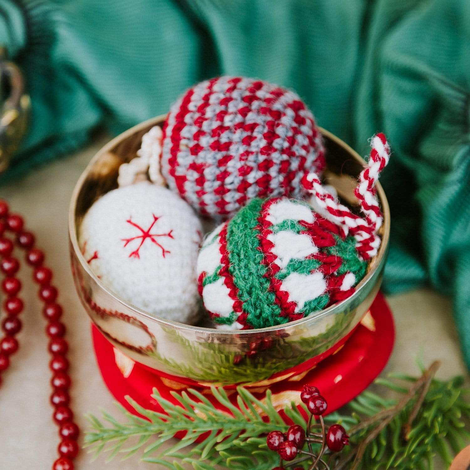 Handmade Crochet Wool Christmas Ornaments Set of 3 - Festive Holiday Decor for Tree, Gift, and Home Decoration