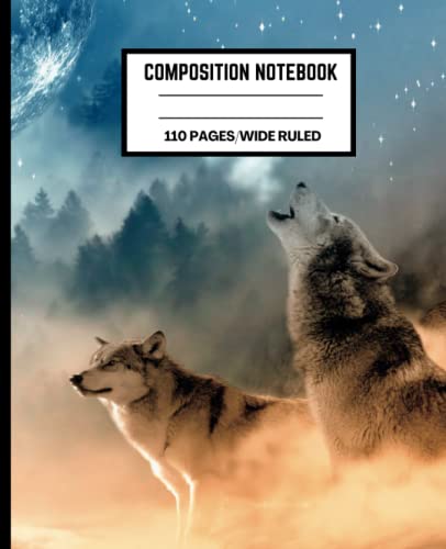 Wolf Composition Notebook - Cute Wide Ruled Notebook for School & College Students, 110 Wide-Ruled White Pages, 7.5 x 9.25 Inches - Perfect for Note Taking, Journaling & Homework Assignments