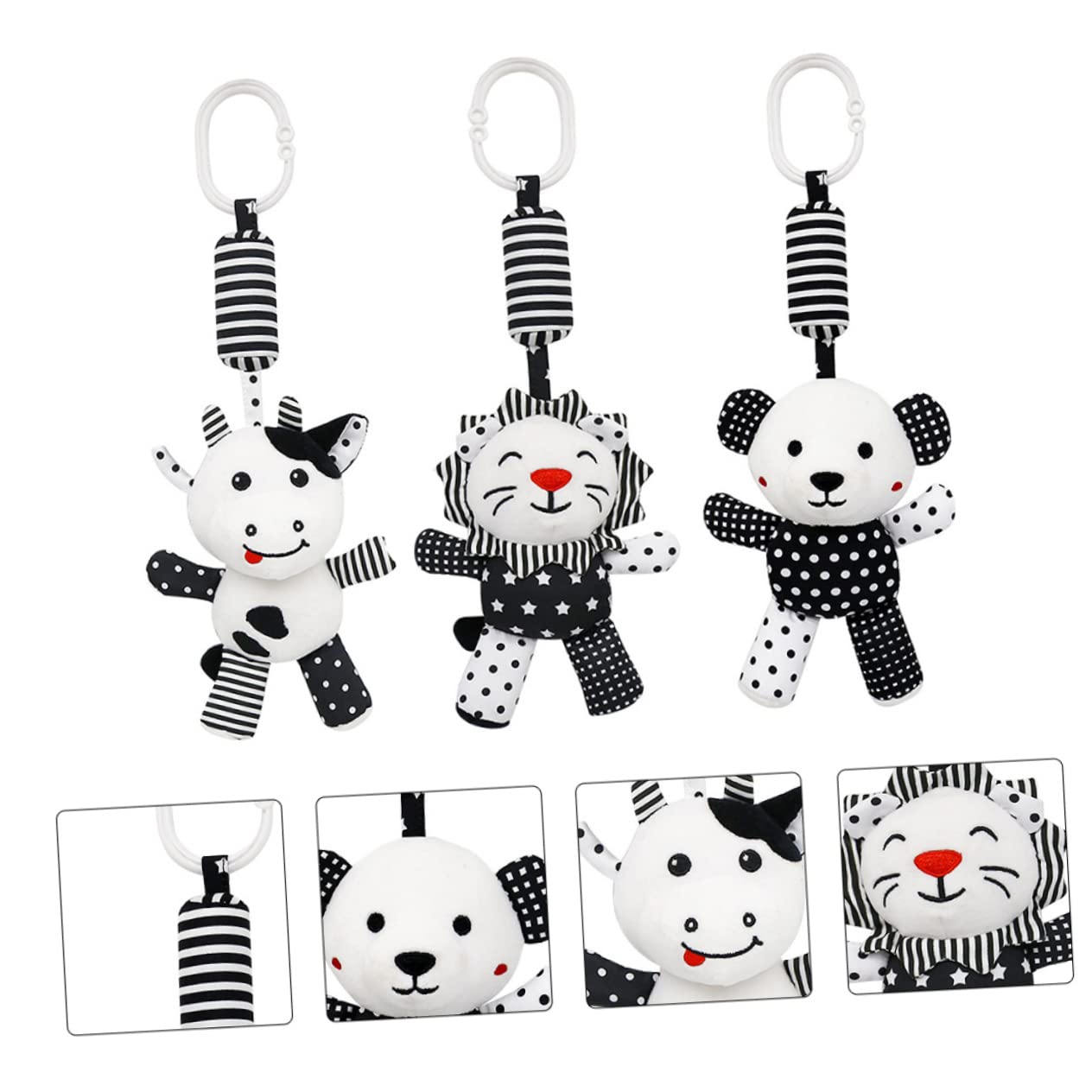 FAVOMOTO 6-Piece Rattle Bell Animal Stroller Toys - Hanging Car Seat & Stroller Accessories for Newborns - Soft PP Cotton White Baby Toys for Infants 0-6 Months - Perfect for Strollers, Car Seats & Playtime