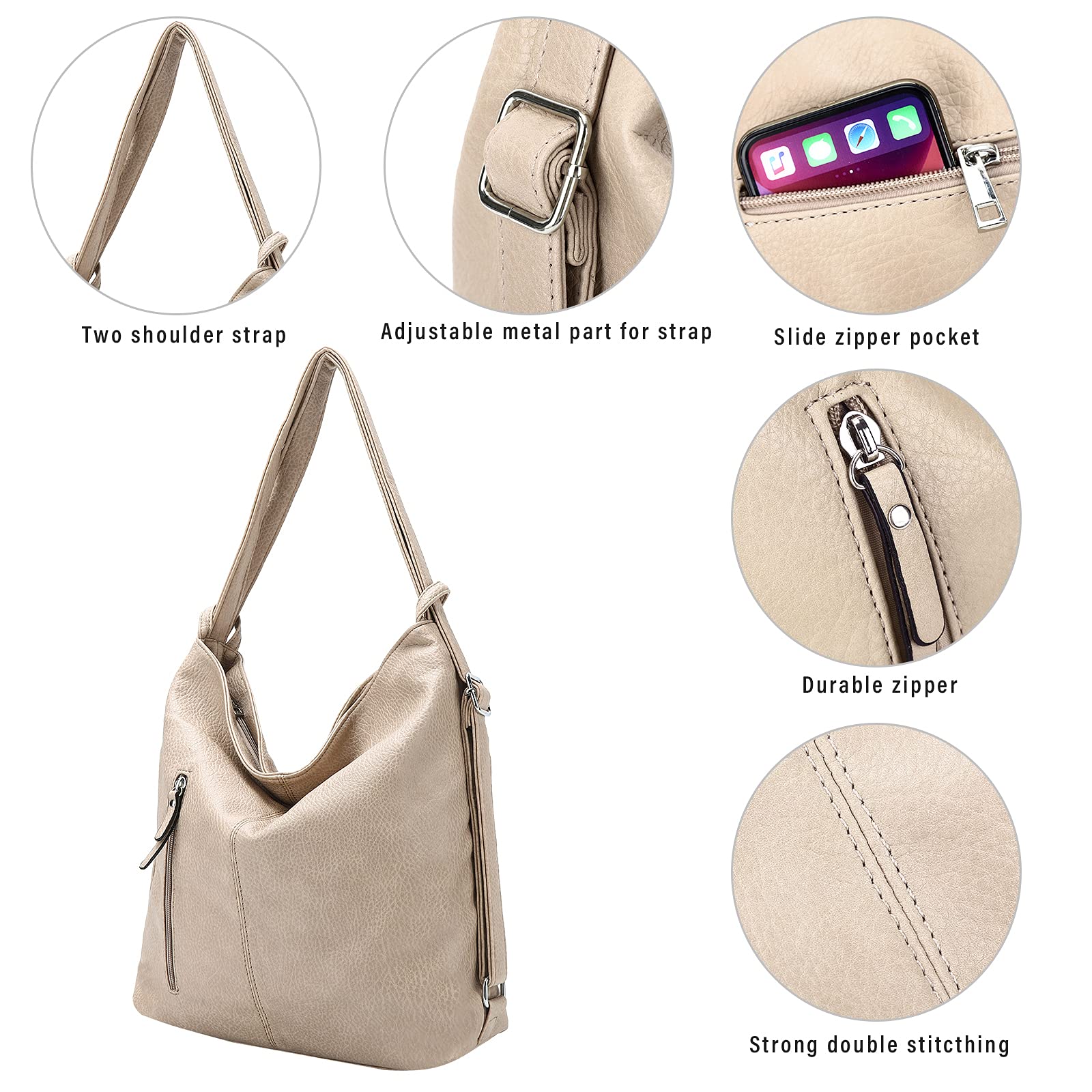 Women's Convertible Backpack Purse & Handbag - Apricot Color, Fashionable Crossbody Shoulder Bag for Work, Travel & Daily Use