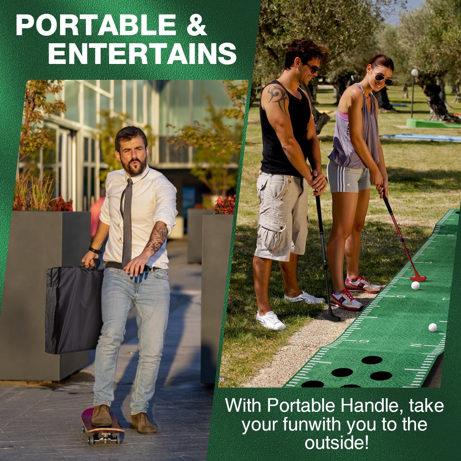 Premium Golf Pong Game Set - 6ft Putting Green Mat with 2 Putters & Balls, 12 Hole Covers - Indoor/Outdoor Golf Training Mat for Adults - Perfect for Backyard Parties, Office Games & Birthday Gifts for Men