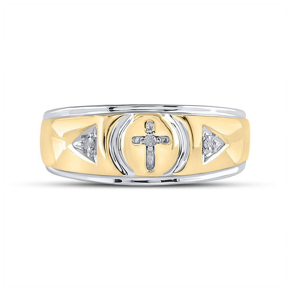 **1/20 CTTW Yellow-Tone Sterling Silver Men's Round Diamond Cross Wedding Band Ring – Perfect for Engagements, Anniversaries & Gifts**