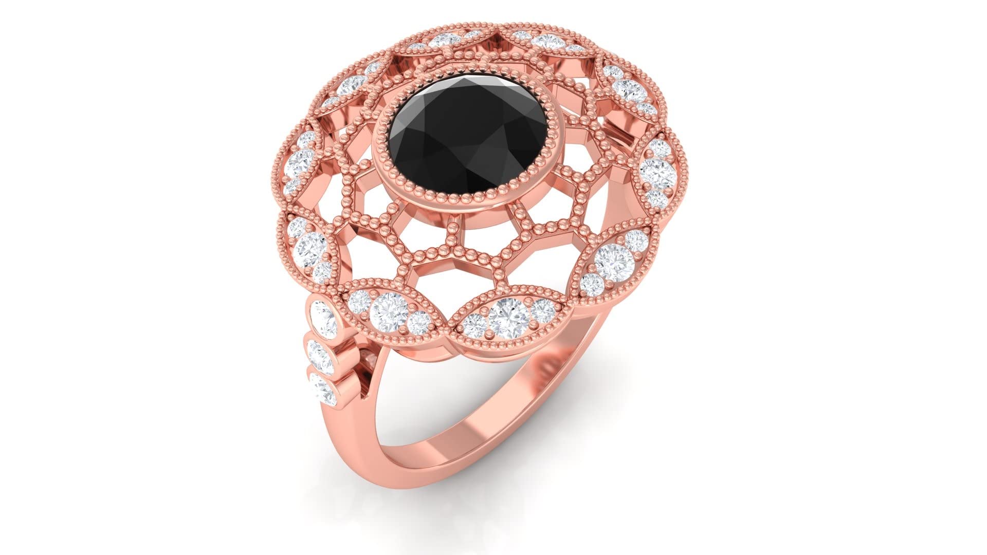 1.25 CT Black Onyx & Moissanite Ring - 14K Gold Cocktail Engagement Ring with 6MM Round Cut - Elegant Jewelry for Weddings, Parties & Special Occasions