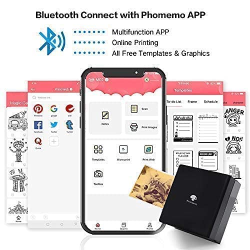 Phomemo M02 Portable Mini Thermal Printer - Wireless Pocket Printer with 3 Rolls Gold Sticker Paper for iPhone & Android | Perfect for Bullet Journaling, Study Notes, DIY Crafts, Office Work & Gift Giving | Compact Bluetooth Printer for Home, School & Travel Use