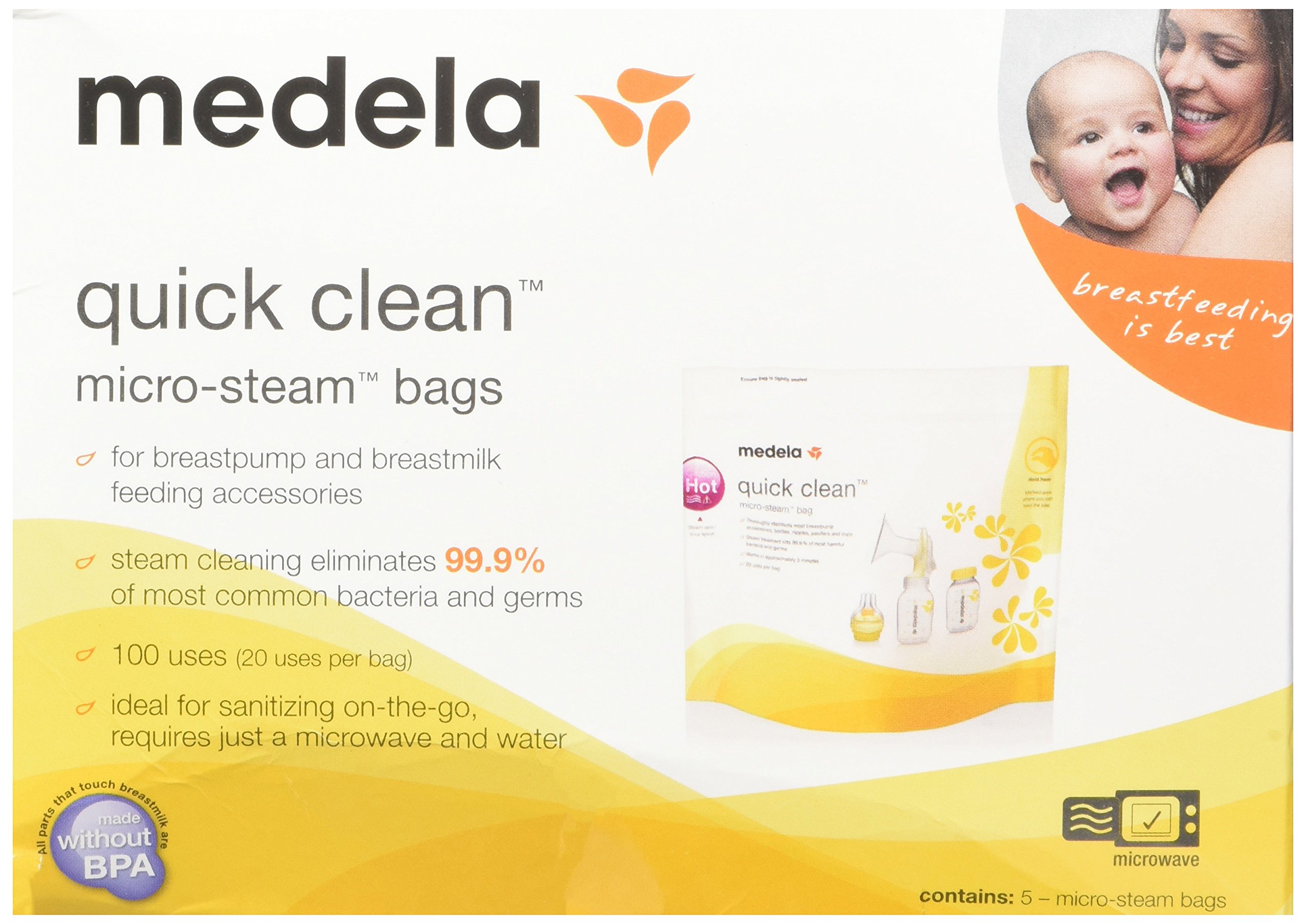 Medela Quick Clean Micro-Steam Bags - 2 Pack (10 Bags Total) | Breast Pump & Baby Bottle Sterilizer Bags | Perfect for Travel, Daycare & On-the-Go Use