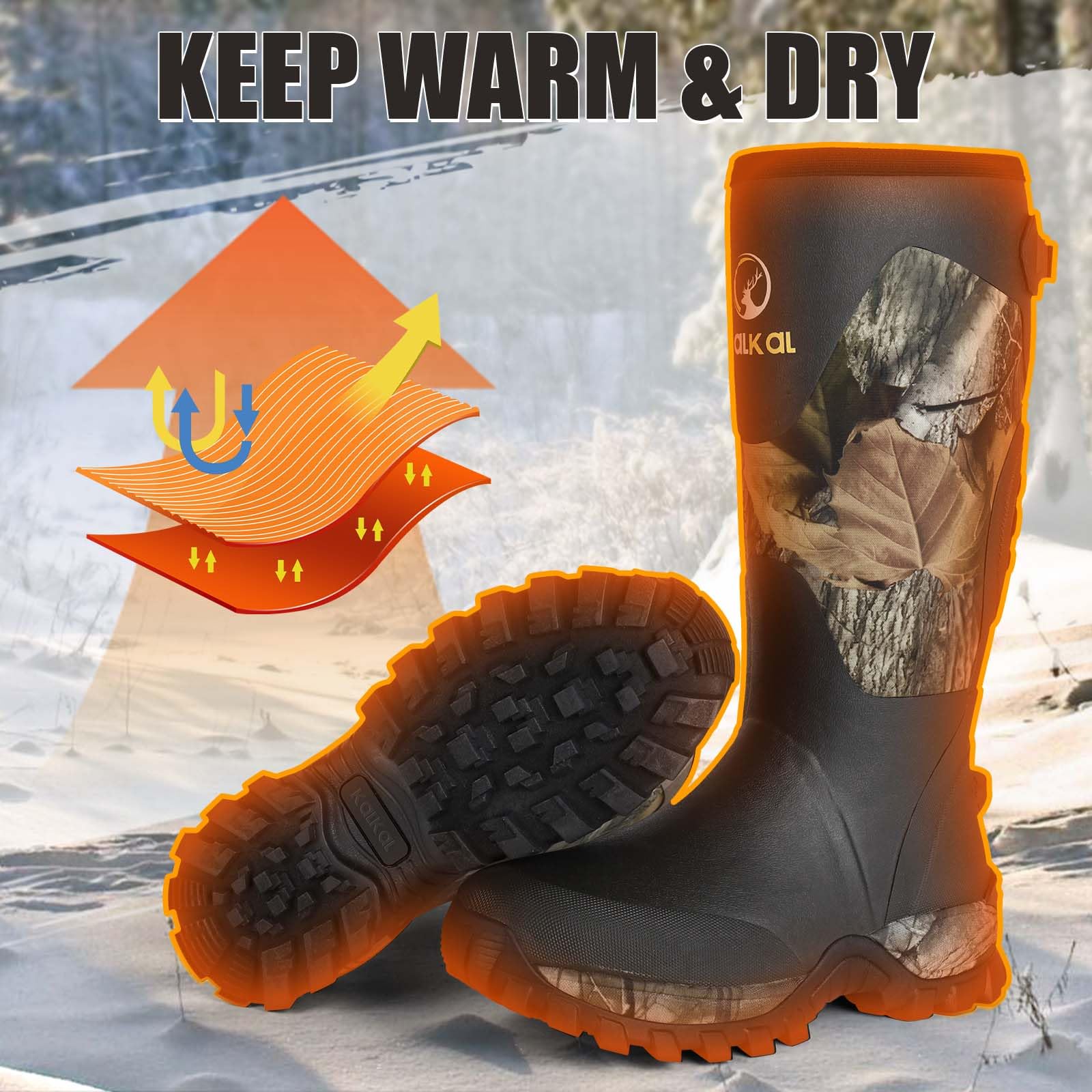 Men's Kalkal Snake Boots - Waterproof Insulated Hunting Boots with 5mm Neoprene & Anti-Slip Sole | Perfect for Hunting, Farming, Gardening, Fishing & Outdoor Work in Wet Conditions