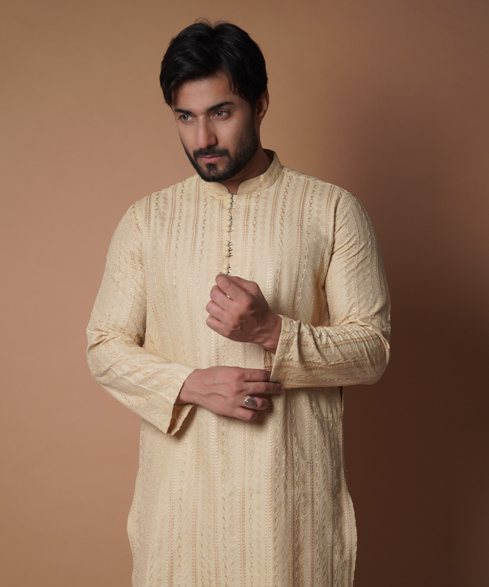Stylish Beige Embroidered Kurta & Pyjama Set for Women | Traditional Indian Ethnic Wear | Perfect for Festivals, Weddings & Casual Outings