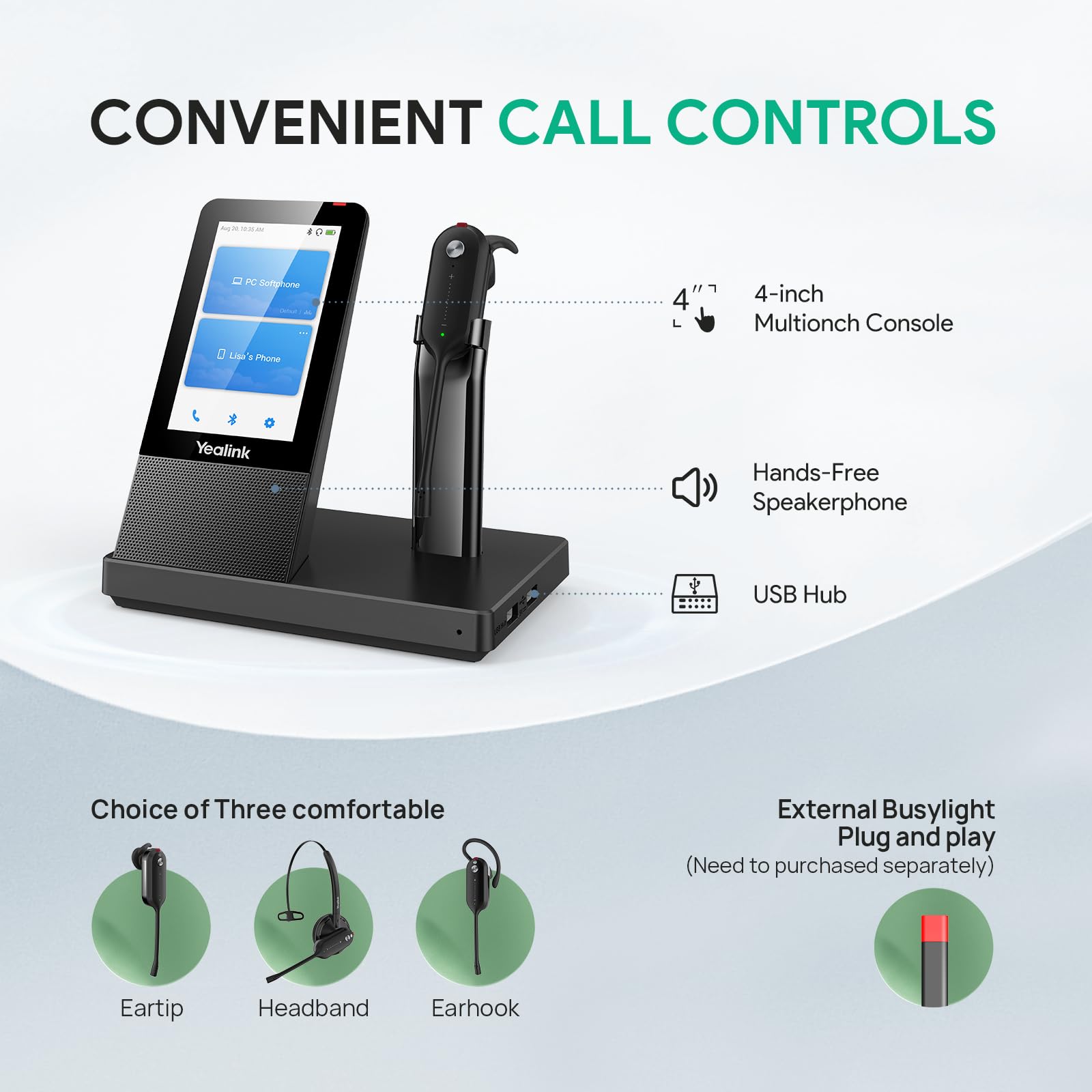 Yealink WH67 Wireless DECT Headset - Mono Bluetooth Headset for Office, Compatible with Desk Phones, Cell Phones & PC (Zoom, RingCentral, 8x8, Avaya) | 8H Battery, 394ft Range | Perfect for Remote Work & Call Centers
