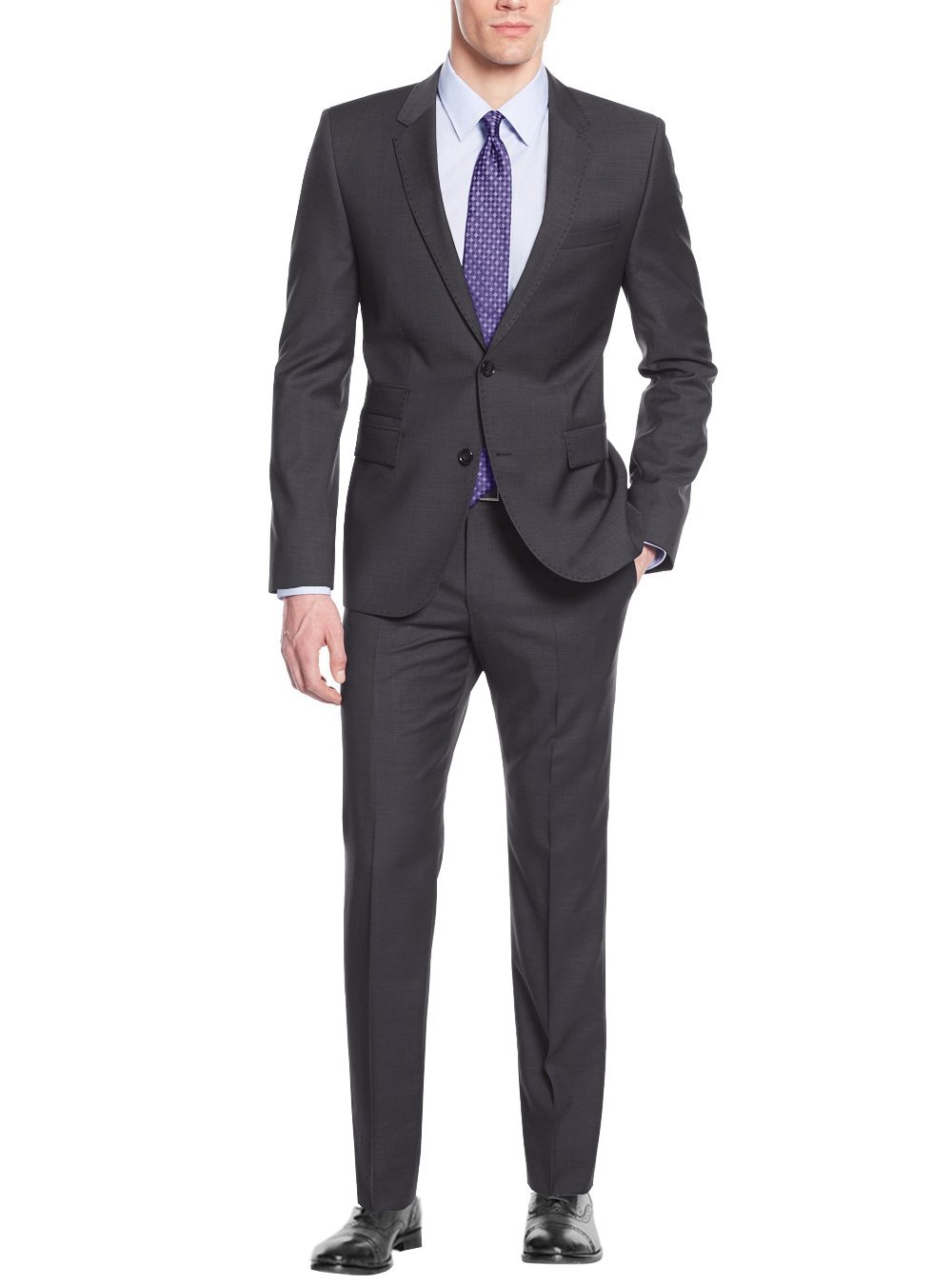 Nicoletti Men's Two Button 2-Piece Modern Fit Suit with Working Buttonholes Jacket - Perfect for Business Meetings, Weddings & Formal Events