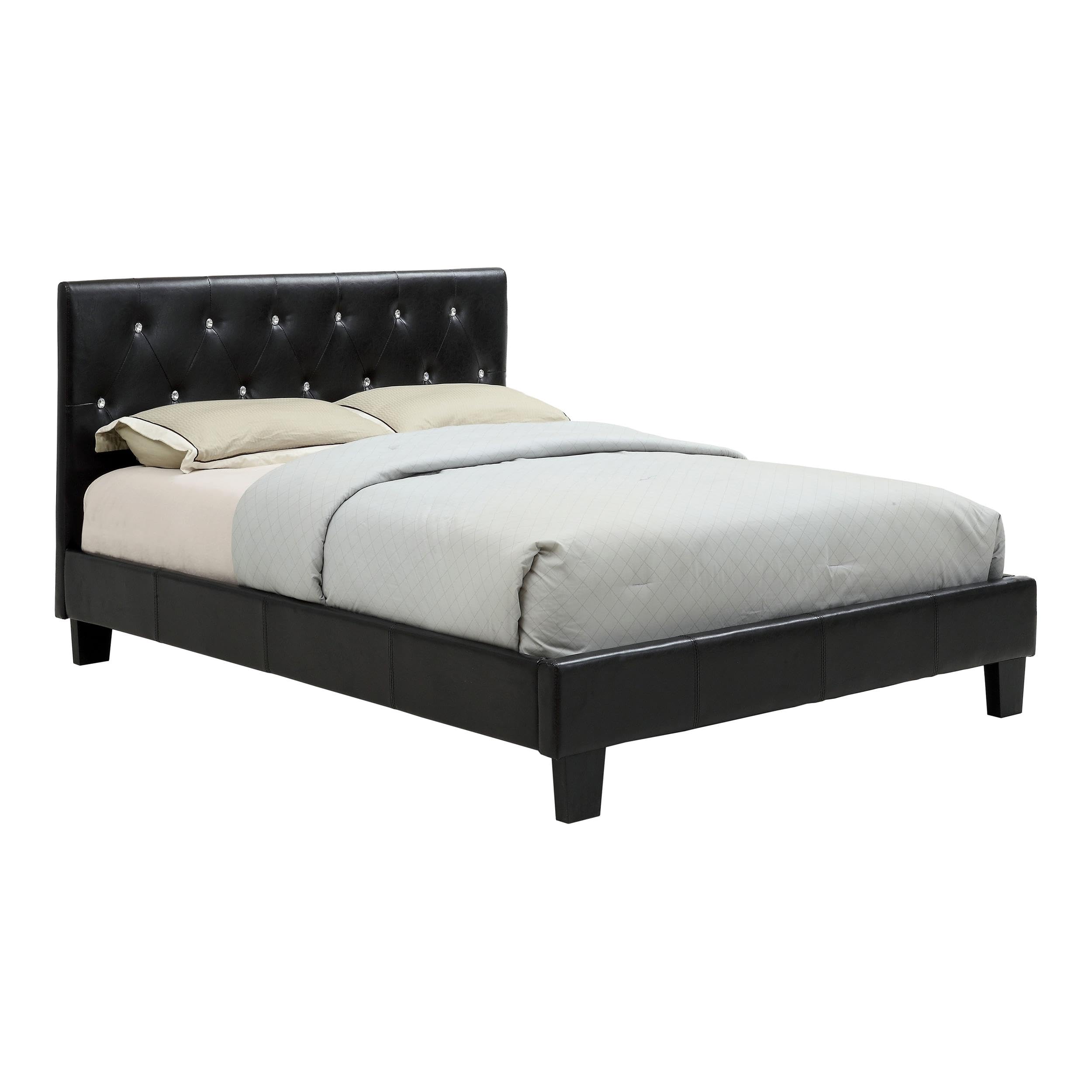 Furniture of America Kylen Black Faux Leather Full Platform Bed Frame - Modern Bedroom Furniture for Small Spaces & Guest Rooms