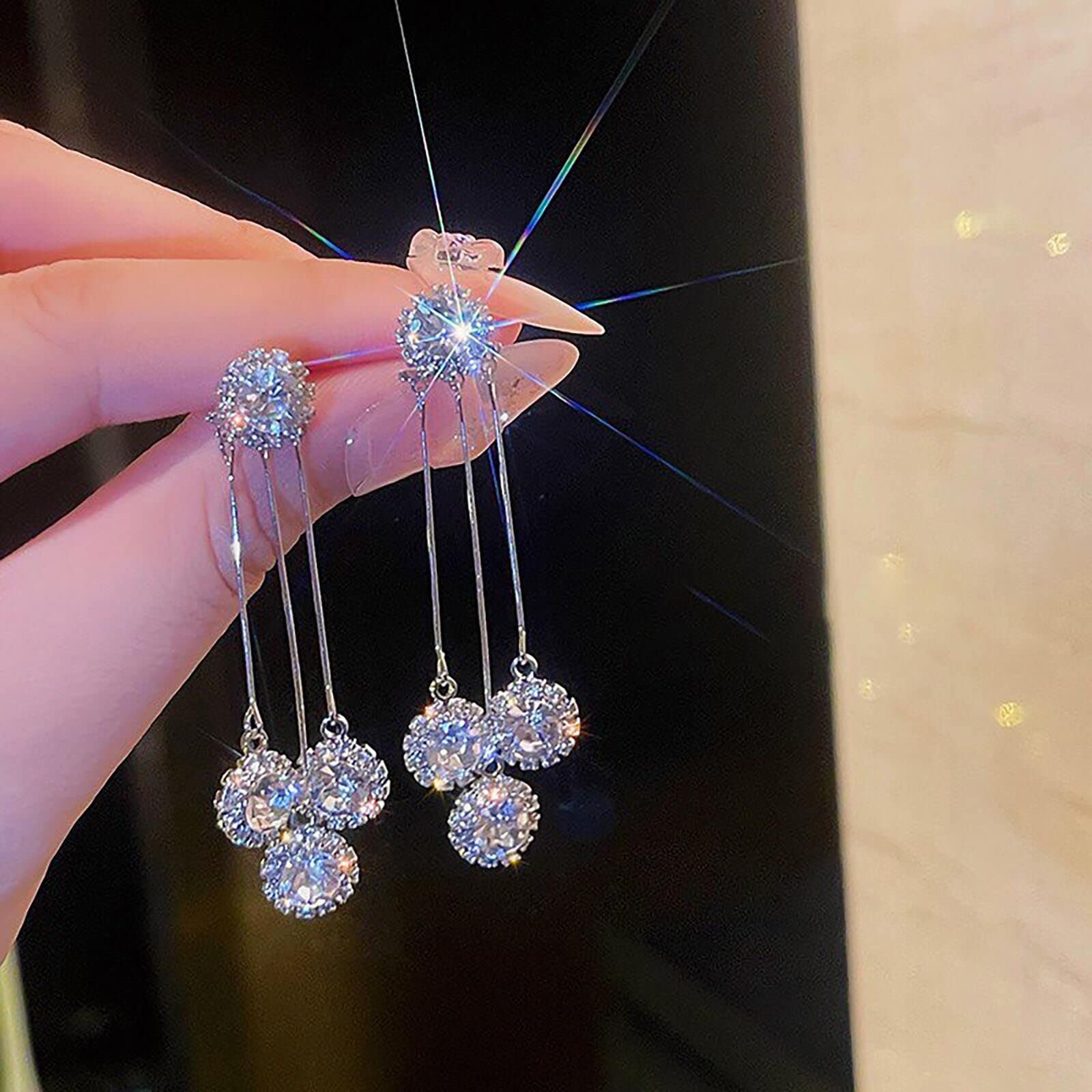 Bafiigoda Zircon Round Petal Earrings - Rhinestone Flower Tassel Dangle Earrings for Women | Light Luxury High-End Fashion Jewelry | Elegant & Simple Personality Earrings | Perfect Gift for Her | Great for Parties, Weddings & Date Nights