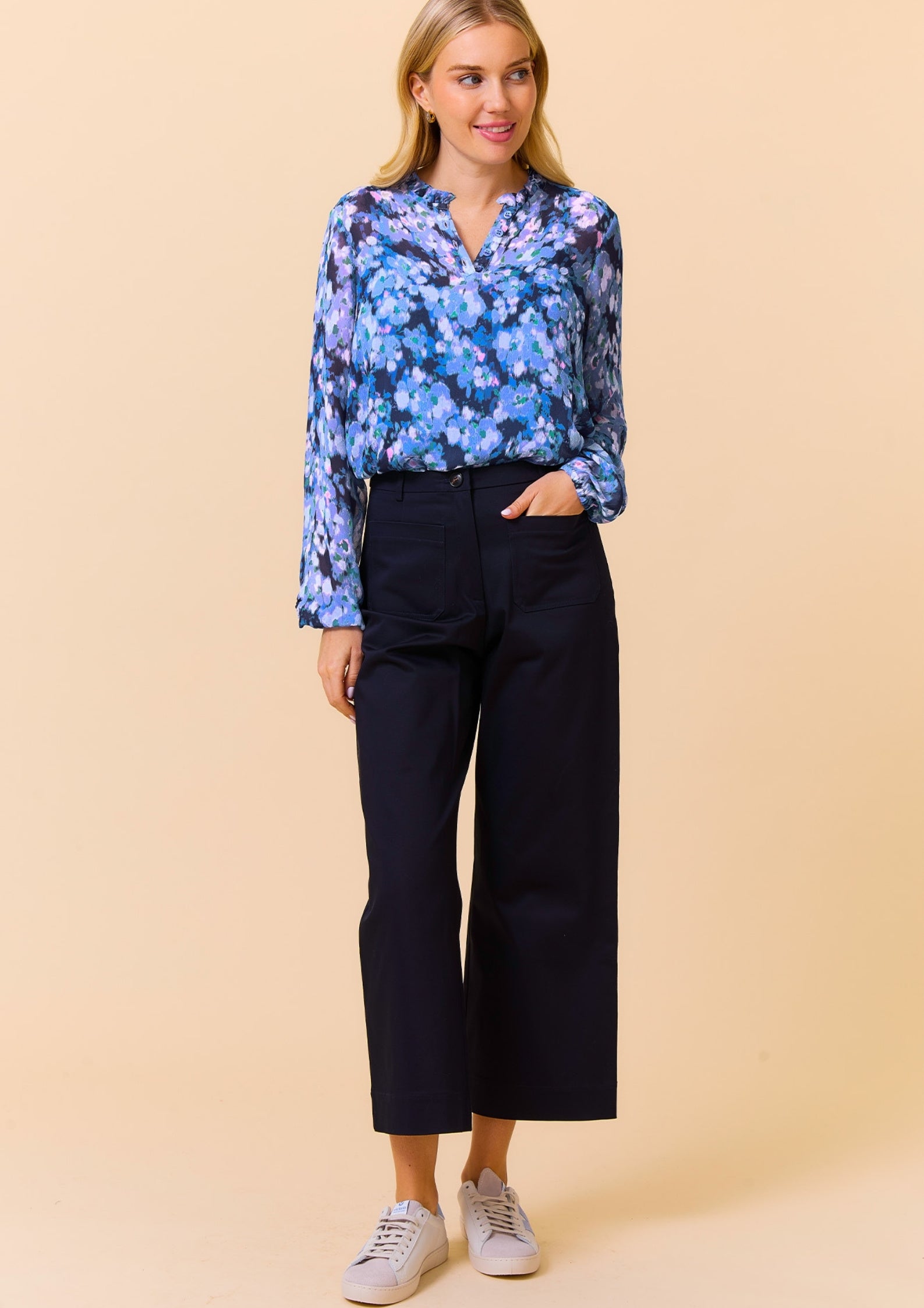 Kendal Stretch Cotton Sateen Pants for Women - Comfortable Navy Blue Dress Trousers for Office, Business & Casual Wear