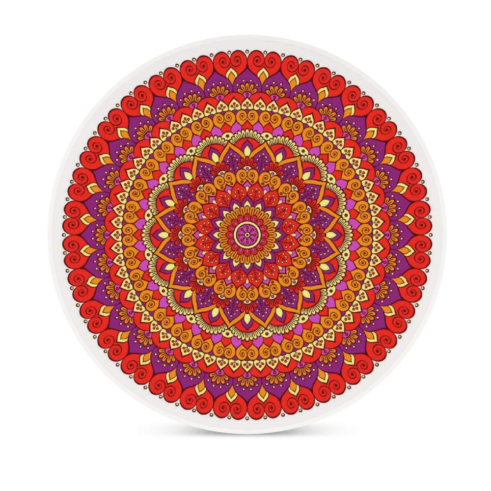 Absorbent Ceramic Coasters with Mandala Flower Pattern - Round Cork Base for Coffee & Glass Cups - Set of 1 - Perfect for Bar, Farmhouse & Home Decor - Protect Tables from Drink Stains