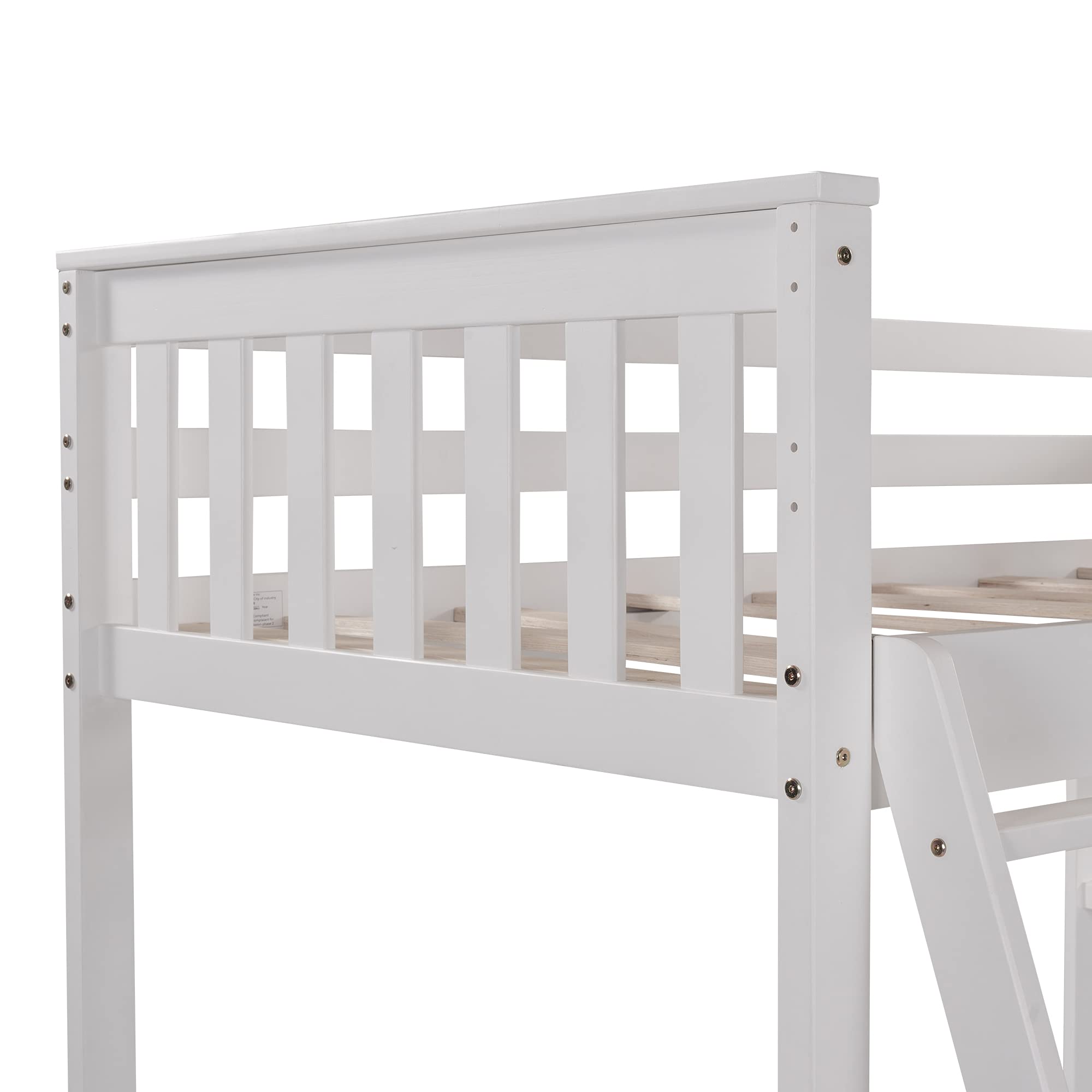 LZ LEISURE ZONE Twin Loft Bed with Storage Shelves & Ladder - Solid Wood Twin Size Loft Bed Frame, No Box Spring Needed - Space-Saving Kids & Teens Bedroom Furniture (White)