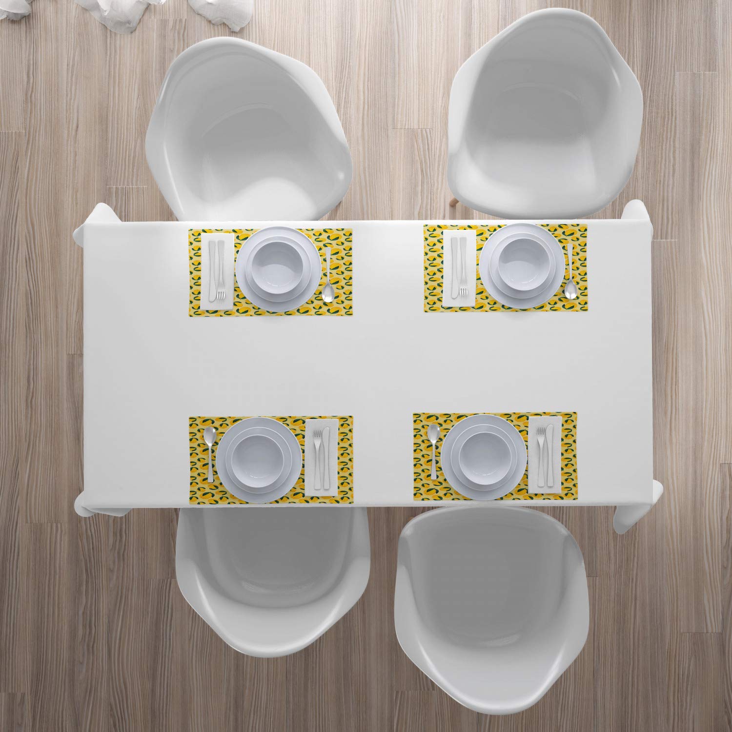 Ambesonne 4-Pack Garden Art Placemats - Vibrant Lemon & Lime Leaf Print Washable Fabric Table Mats for Dining Room Decor, Standard Size in Jade Green & Mustard - Perfect for Spring Tablescapes, Outdoor Picnics, and Farmhouse Kitchen Styling