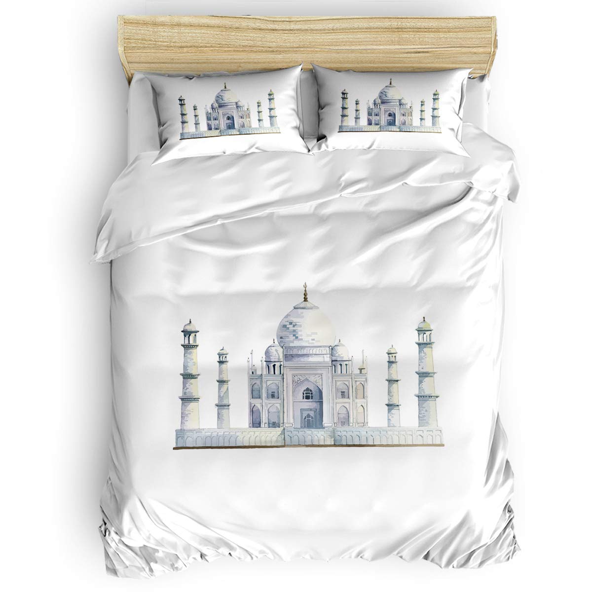4-Piece Taj Mahal Oil Painting Duvet Cover Set - California King Size White Bedding for Kids & Adults | Luxury Bedroom Decor | Perfect for Master Bedrooms, Guest Rooms & Dorm Decorations