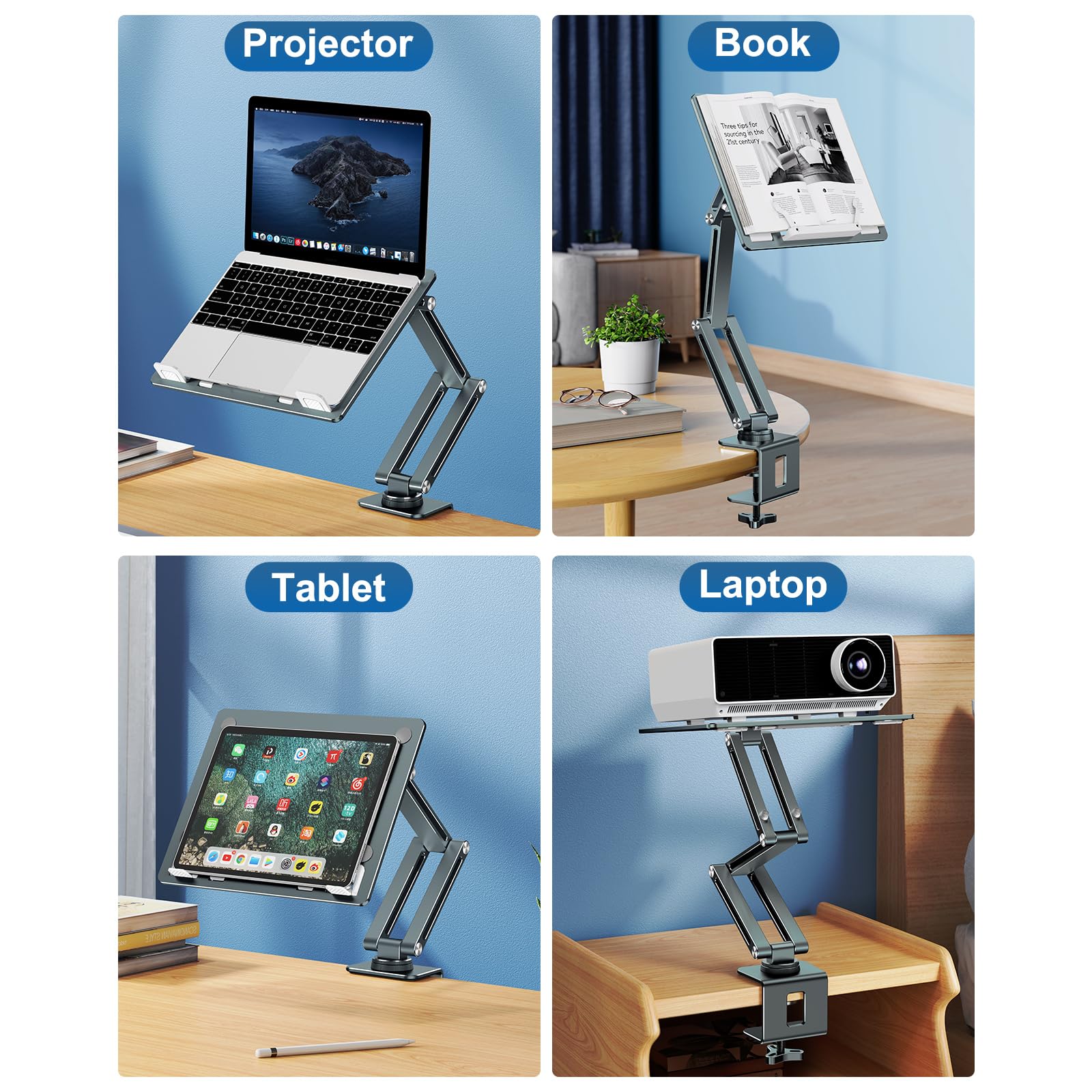 Adjustable 360° Rotating Aluminum Laptop Mount for Desk - Foldable Laptop Stand Holder Fits 11-17 Inch Laptops (Grayish Green) - Perfect for Home Office, Gaming & Workspace Ergonomics