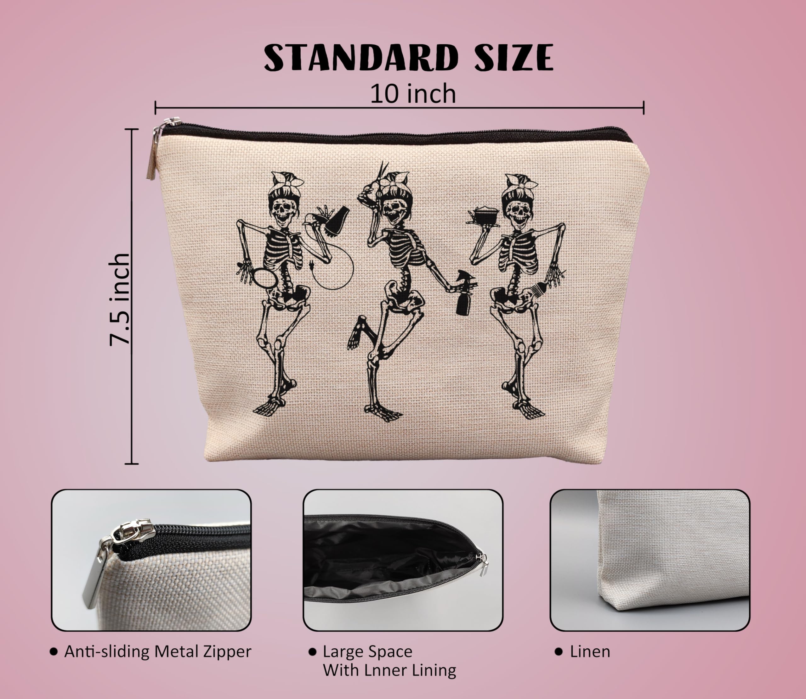 Gothic Skull Makeup Bag for Hair Stylists - Waterproof Cosmetic Organizer for Hairdressers, Women & Girls - Perfect Gift for Skull Lovers - Great for Salon, Travel & Daily Makeup Storage