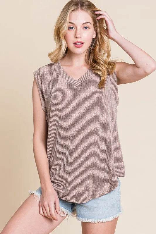 BOMBOM Rib Knit V Neck Tank Top for Women - Soft Stretch Casual Sleeveless Shirt - Perfect for Layering, Summer Outfits & Everyday Wear