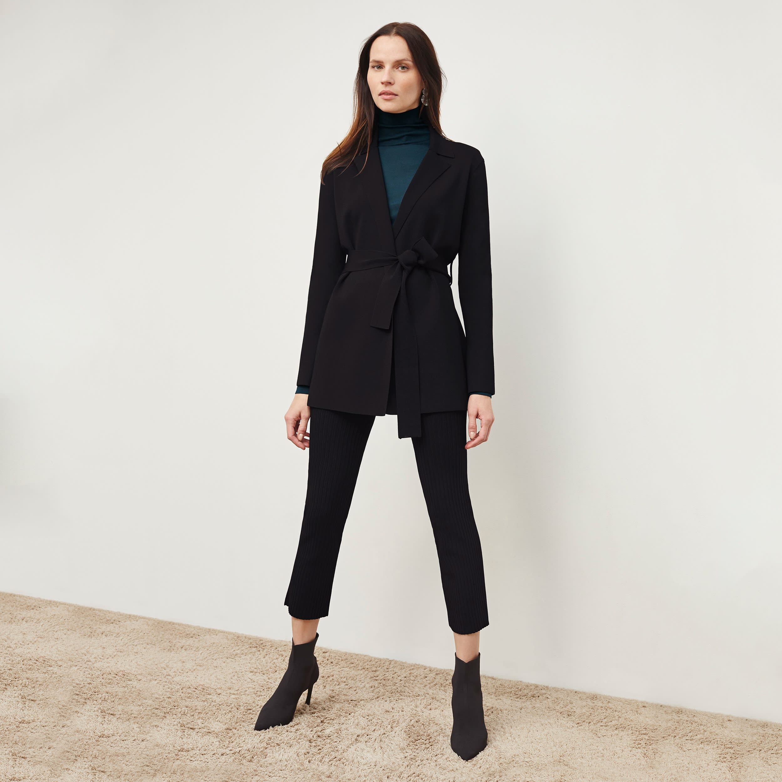 Finley Stretch Pant Ribbed Jardigan Knit Pants for Women - Soft Comfortable High Waist Trousers in Black | Perfect for Work, Travel & Casual Wear
