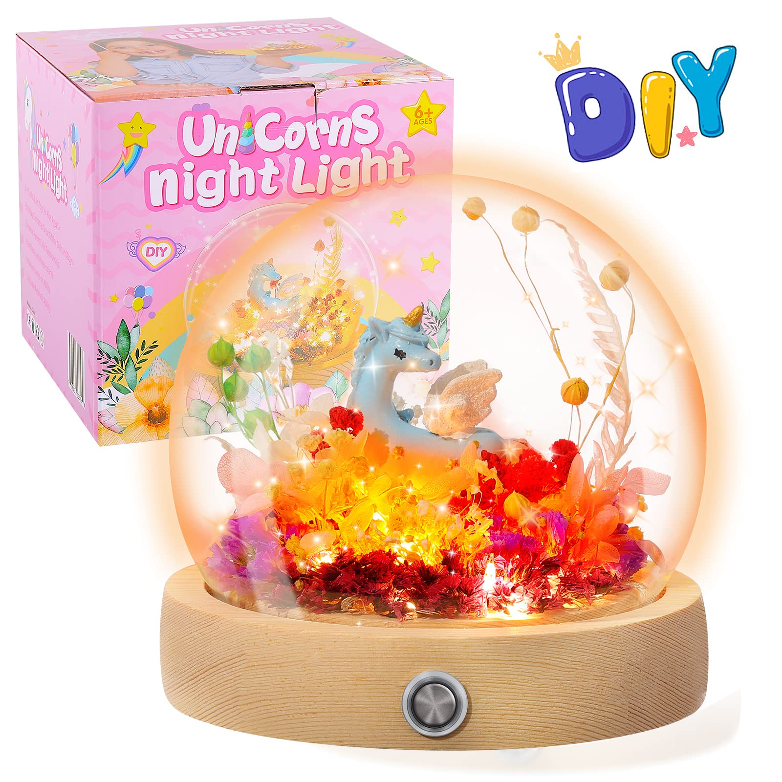 DIY Unicorn Night Light Craft Kit for Kids - Make Your Own Preserved Flower Night Lamp, Creative Arts & Crafts Gift for Girls & Boys Ages 4-12 - Perfect for Bedroom Decor, Birthday Presents & Kids' Room Lighting