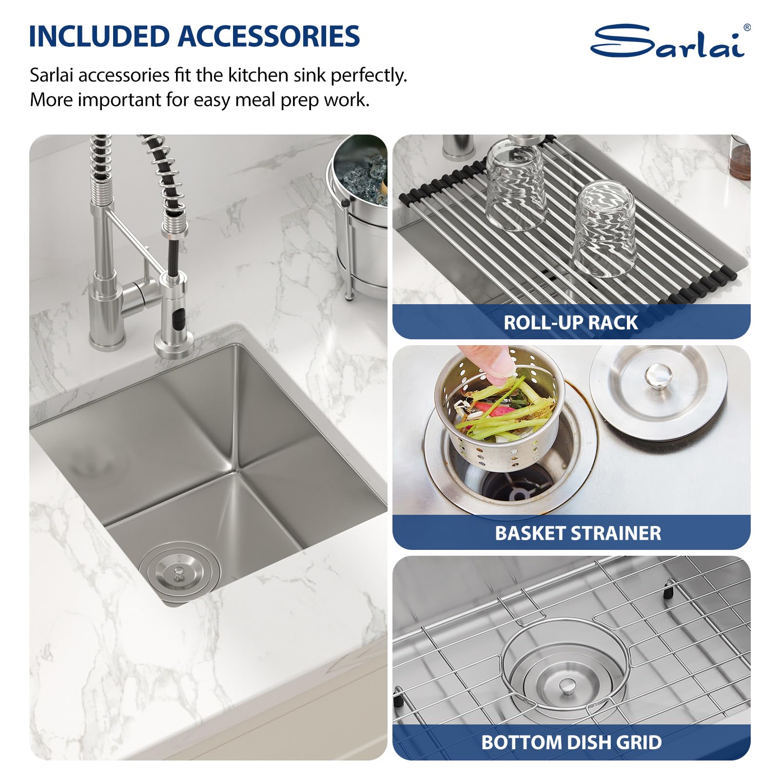 15 Inch Undermount Kitchen Sink - Sarlai 16 Gauge Stainless Steel Bar Sink, 15