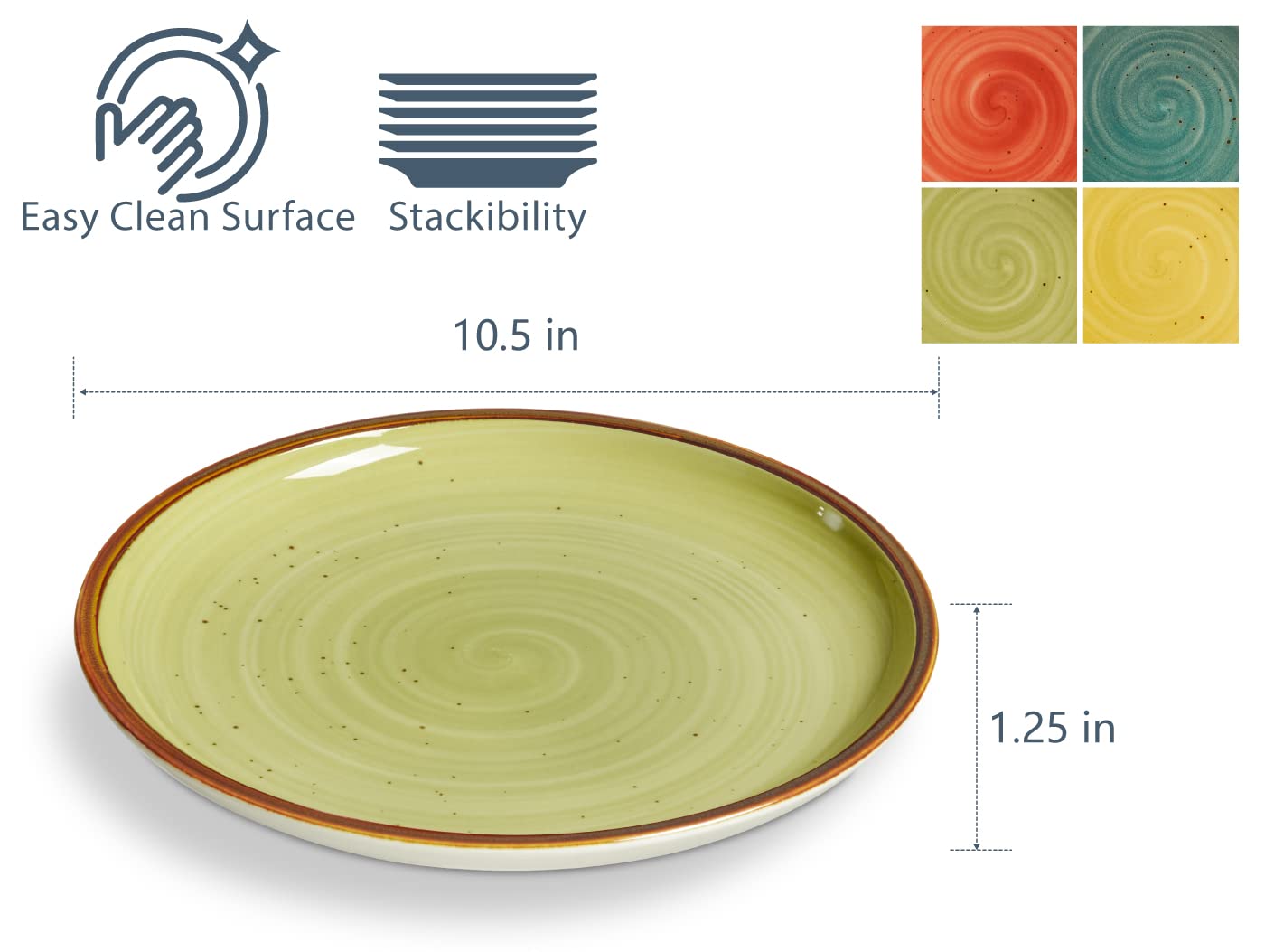 ONEMORE 10.5 Inch Porcelain Dinner Plates Set of 4 - Microwave & Dishwasher Safe Ceramic Plates for Salad, Dessert, Pasta - Elegant Tableware for Restaurants, Dinner Parties & Home Dining