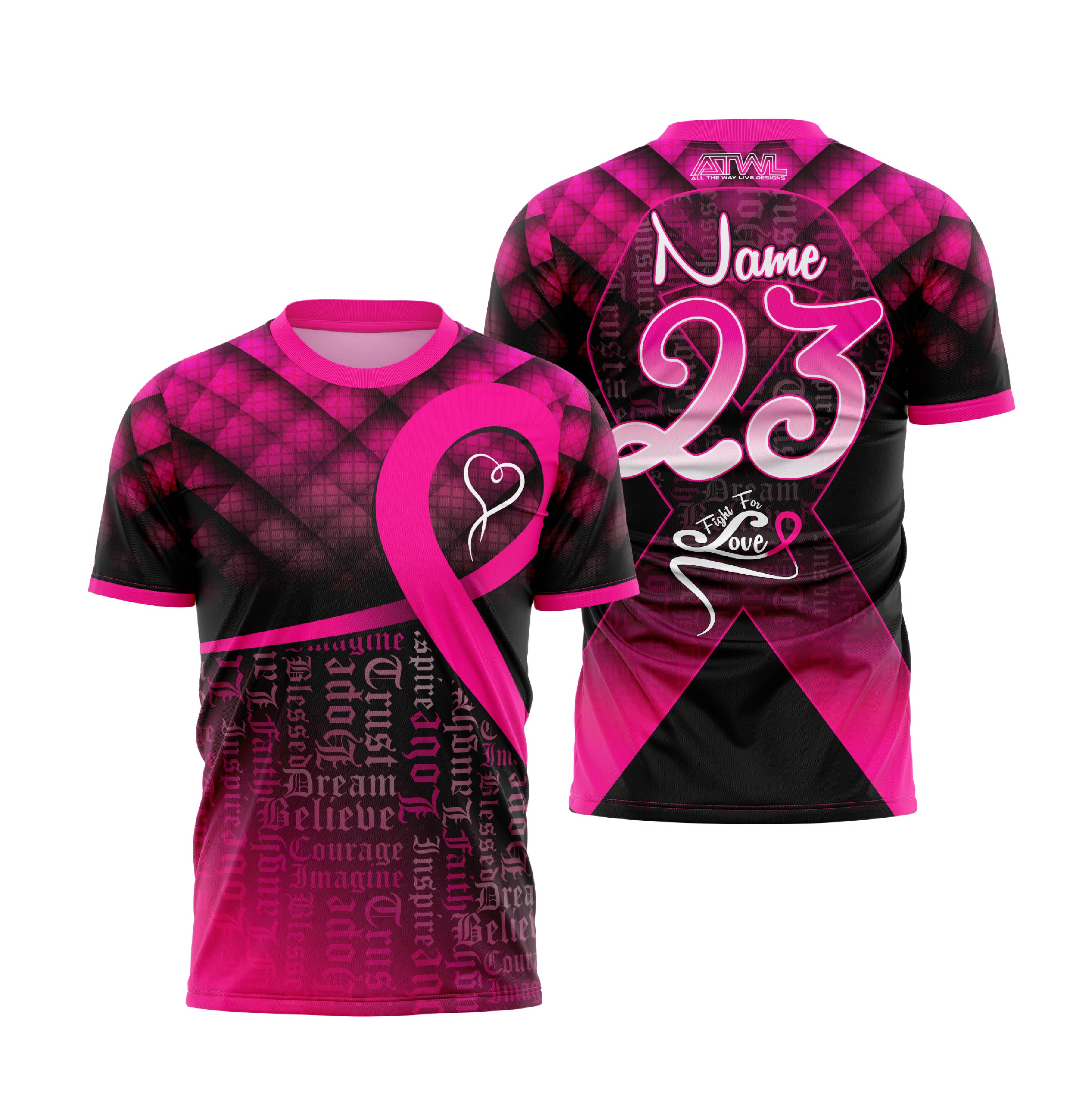 Fight For Love Cancer Awareness Youth Full Dye Jersey - Comfortable & Supportive Baseball Shirt for Charity Events, Fundraisers & Cancer Awareness Campaigns