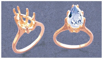 Sterling Silver or 14K Gold 12x8mm to 20x15mm Deep Pear Blank Ring Shank Setting - Size 8 (Item# 163880/143880) - Perfect for Engagement Rings, Wedding Bands & Jewelry Making