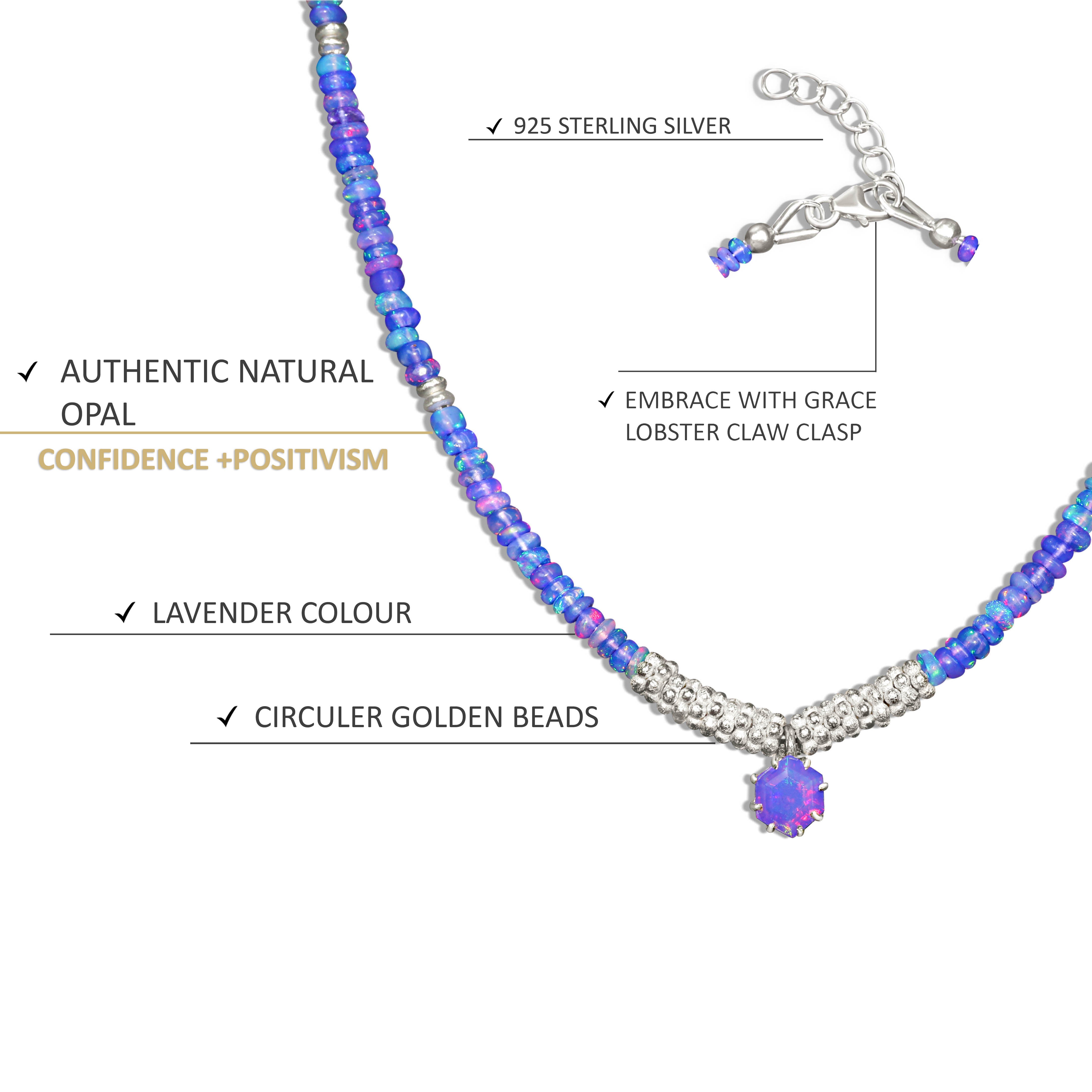 925 Sterling Silver Lavender Opal Beaded Necklace for Women - Elegant Bohemian Jewelry for Weddings, Parties & Everyday Wear